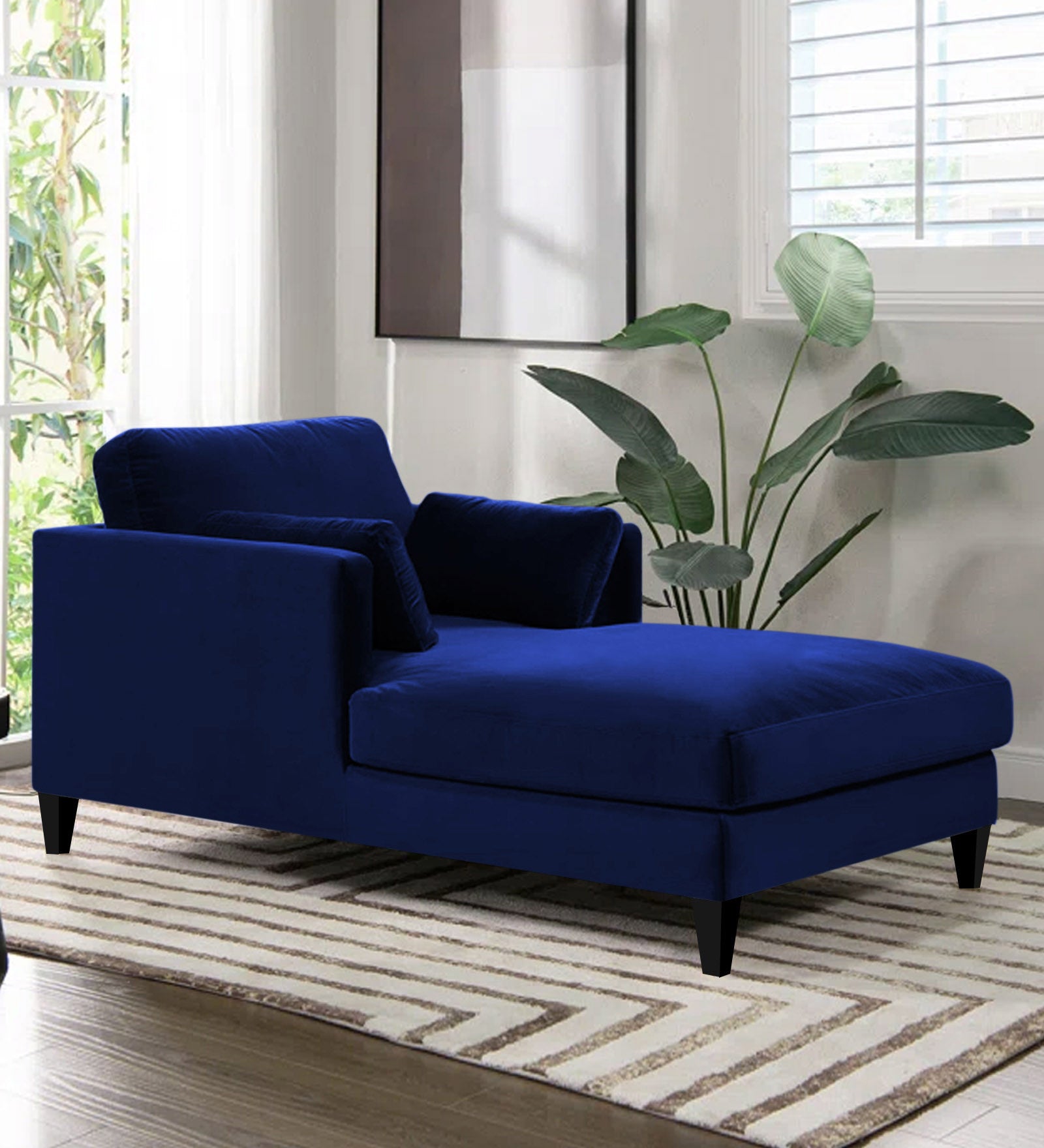 Makou Velvet Chaise Lounger In Royal blue Colour