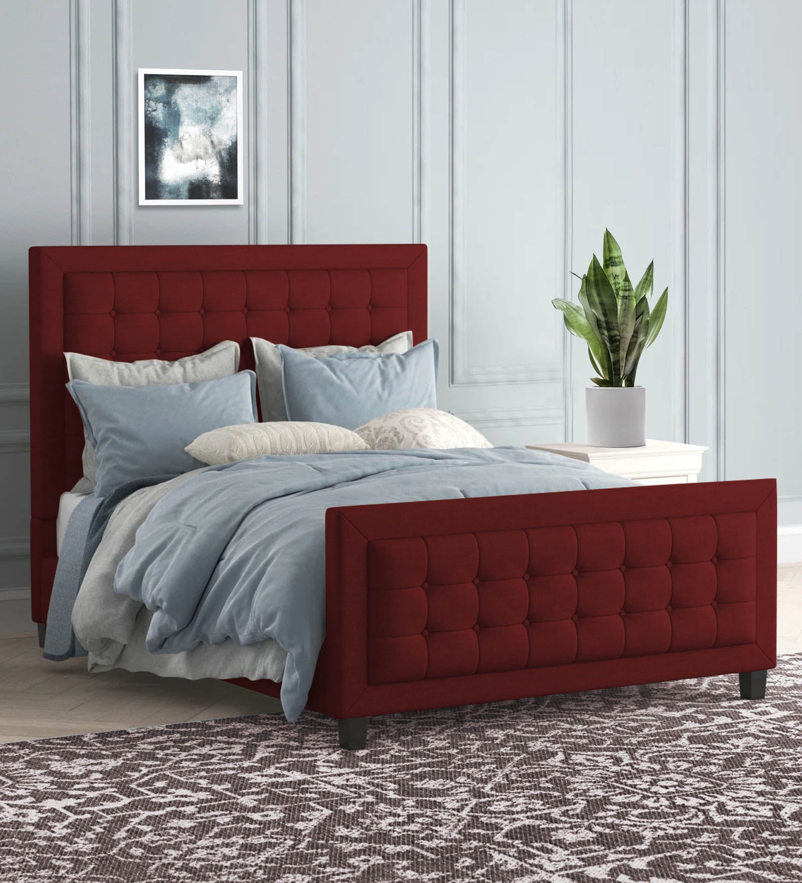 Kaster Fabric Queen Size Bed In Blood Maroon Colour