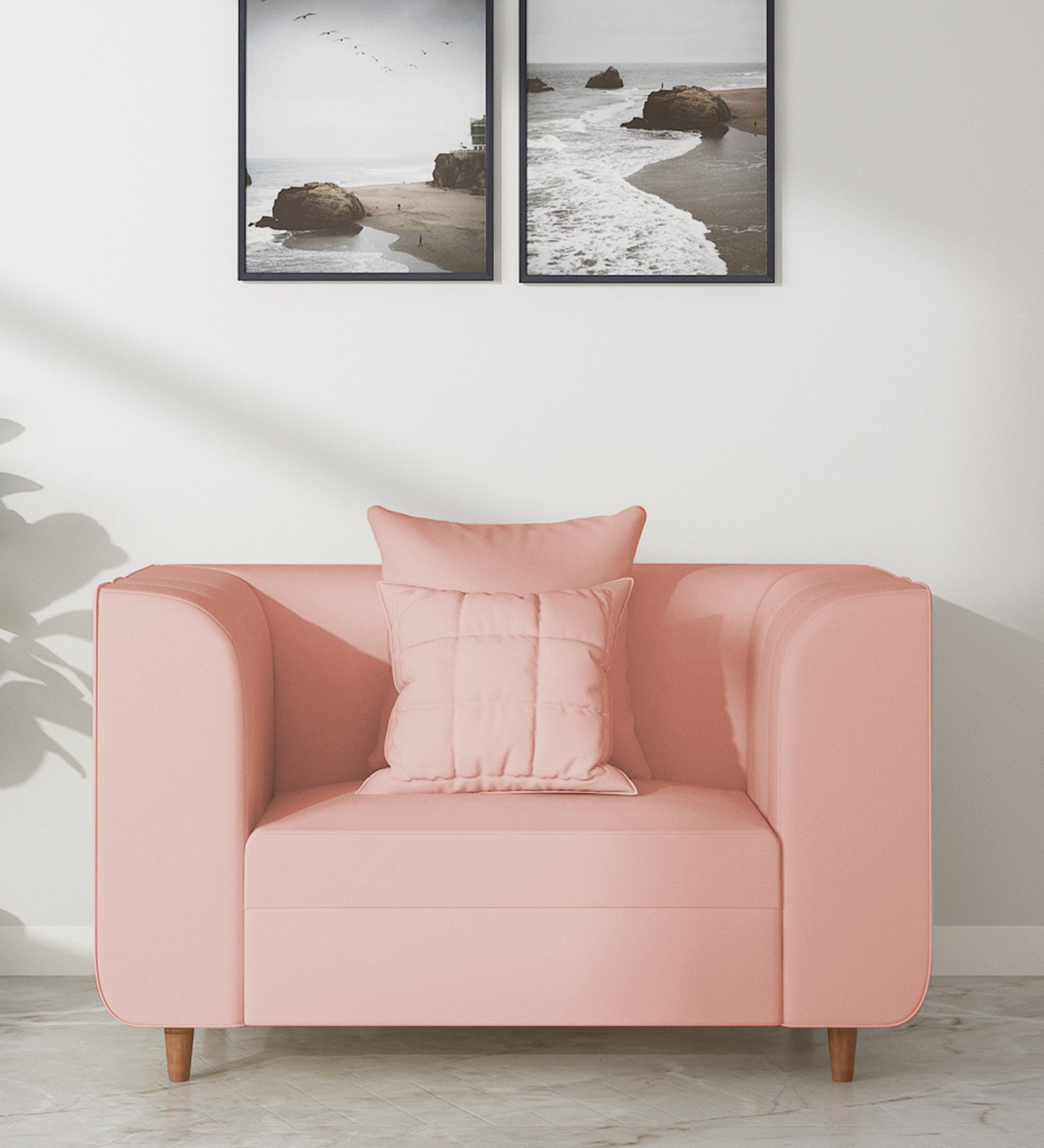 Sumo Velvet 1 Seater Sofa in Blush Pink Colour