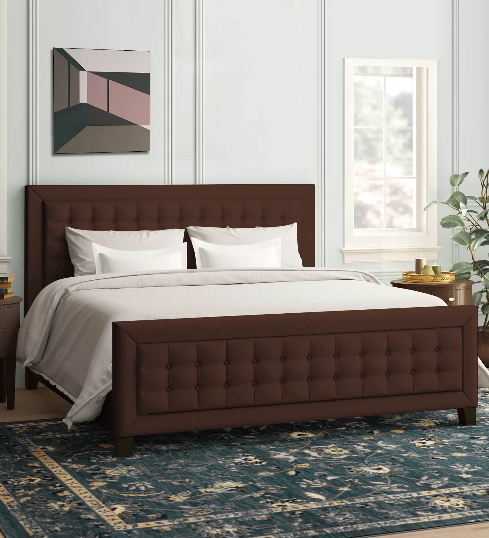 Kaster Fabric King Size Bed In Coffee Brown Colour