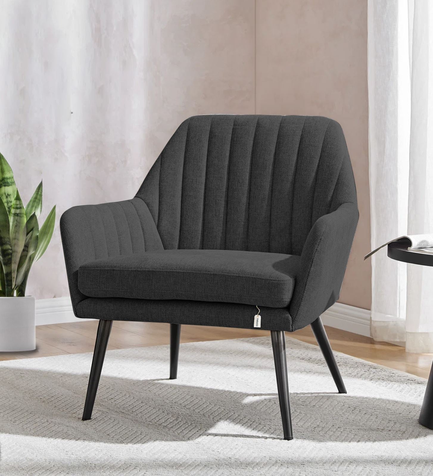 Bella Fabric Arm Chair In Charcoal Grey Colour