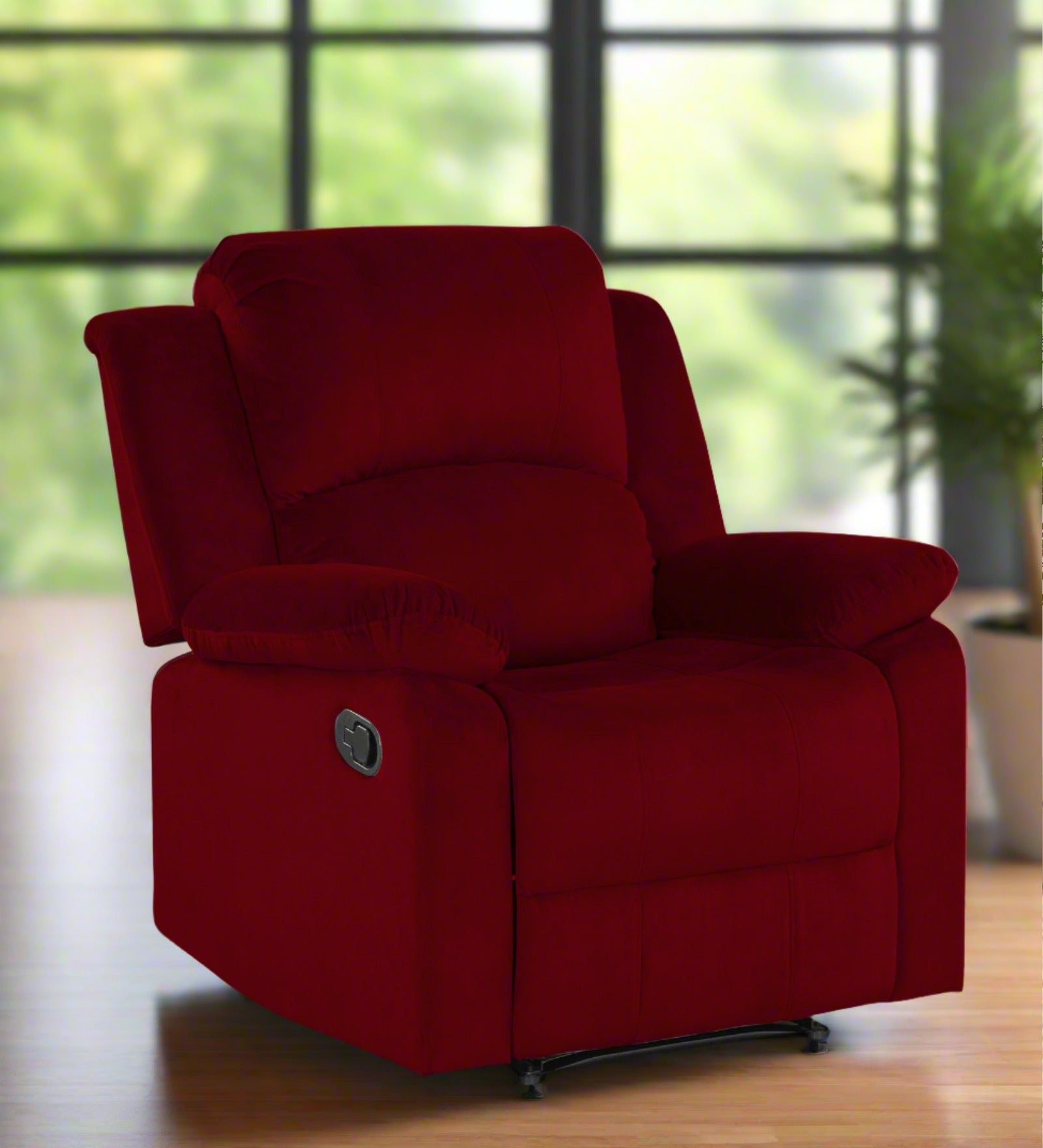 Henry Velvet Manual 1 Seater Recliner In cherry red Colour