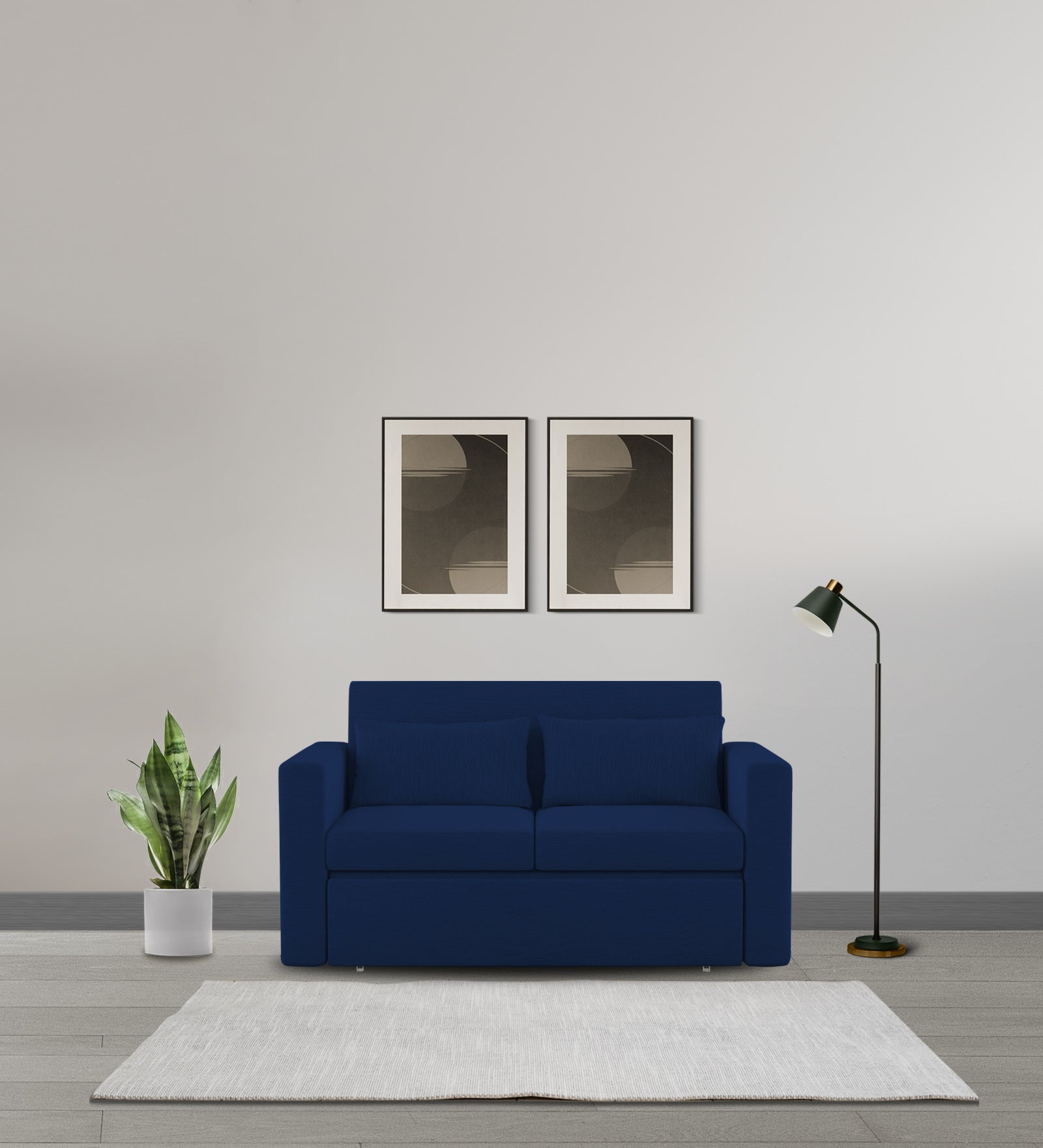 River Fabric 2 Seater Pull Out Sofa Cum Bed In Royal Blue Colour