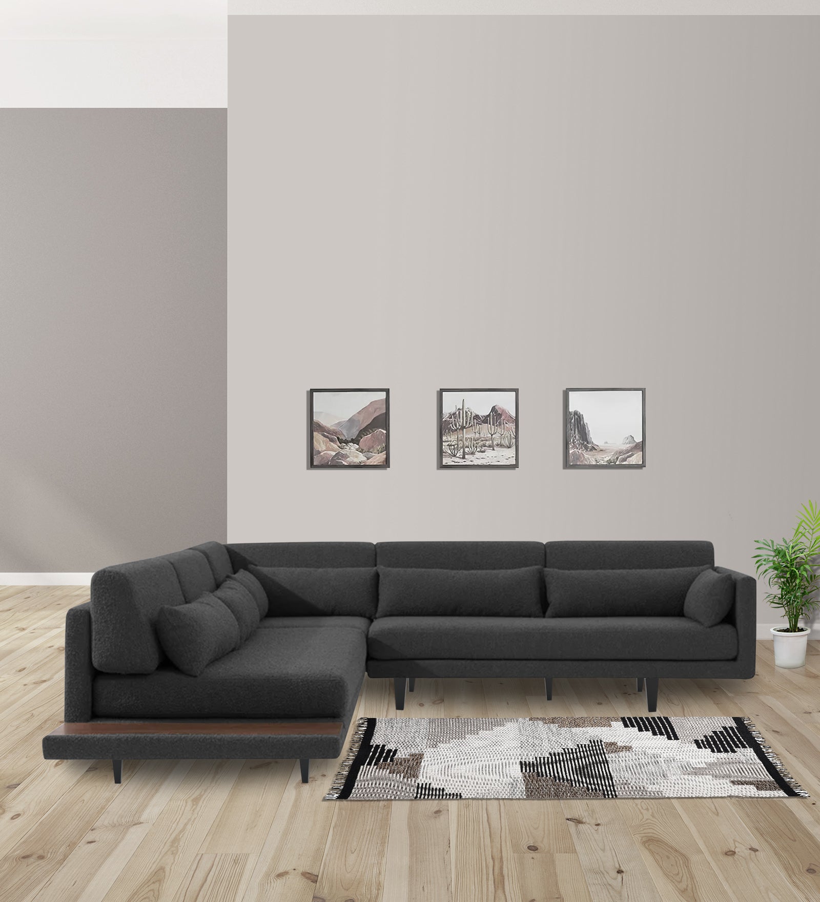 Malta Fabric 6 Seater RHS Sectional Sofa In Charcoal grey Colour