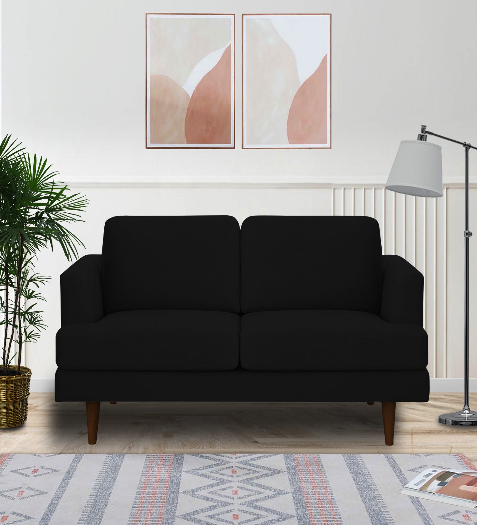 Motra Velvet 2 Seater Sofa in Adam Black Colour