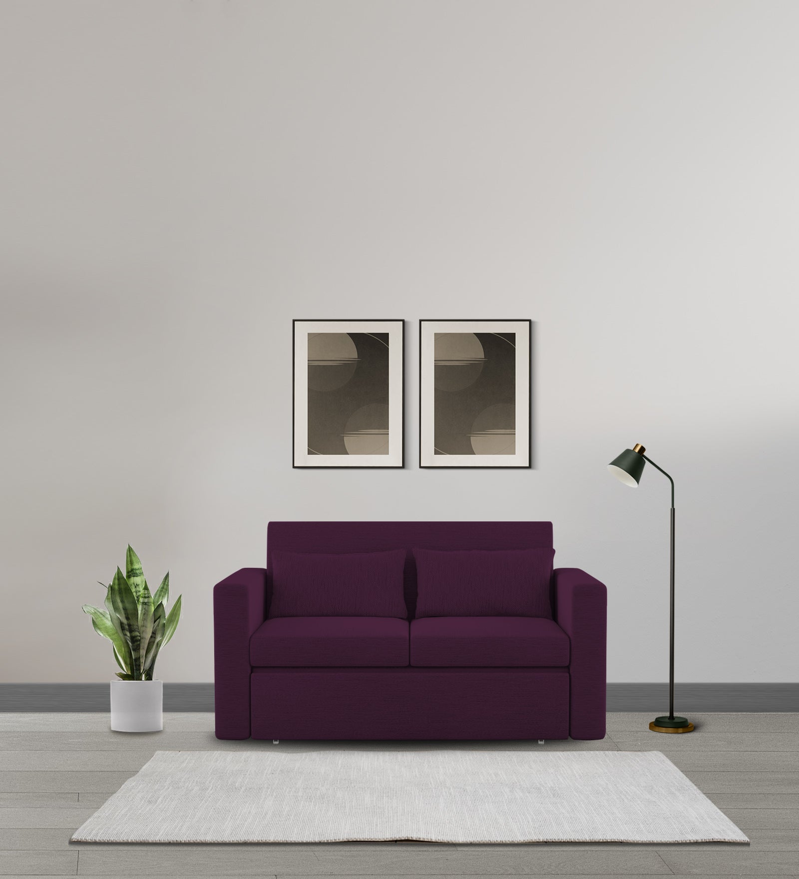 River Fabric 2 Seater Pull Out Sofa Cum Bed In Greek Purple Colour