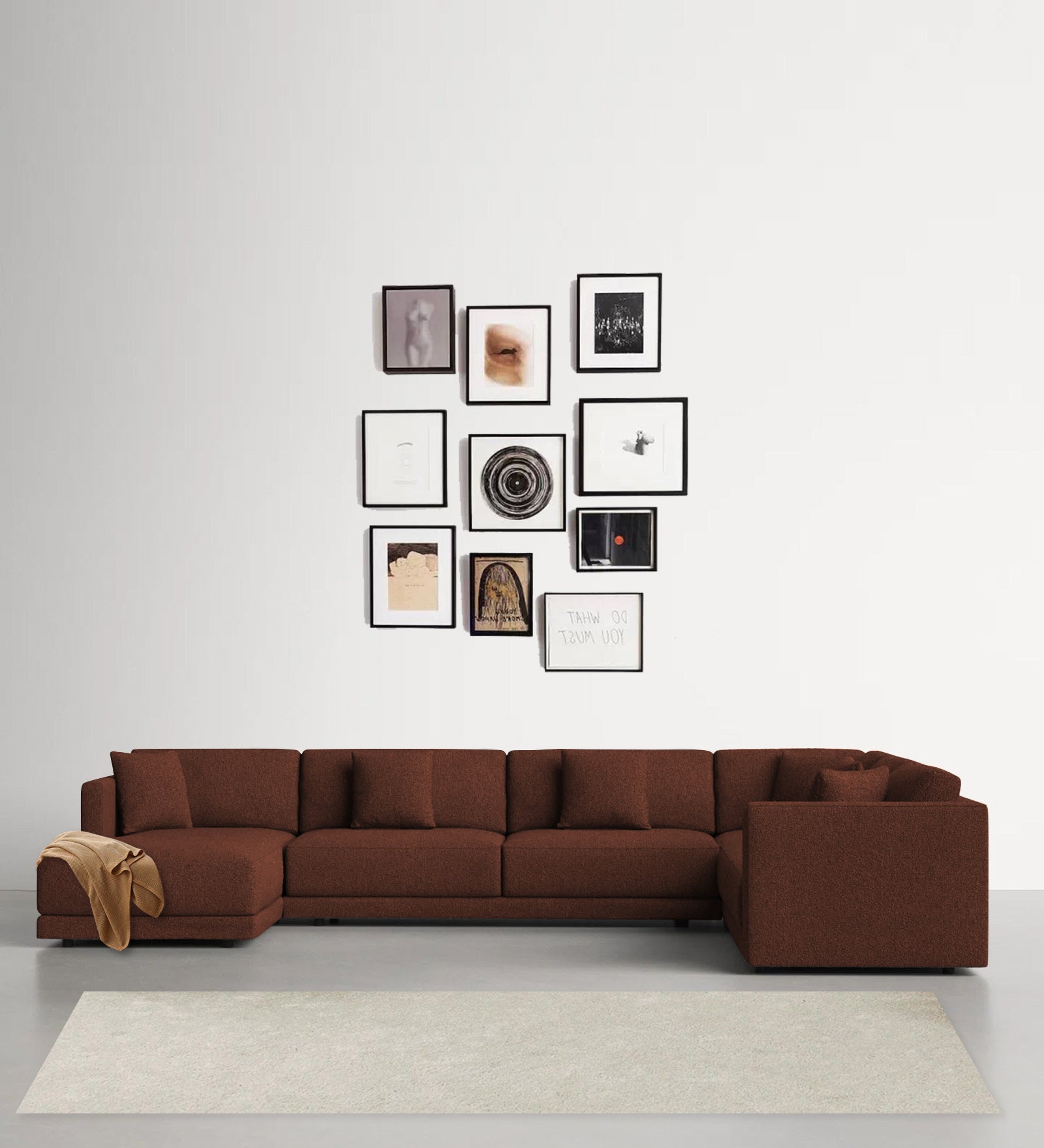 Carlin Fabric RHS 8 Seater Sectional Sofa In Coffee Brown Colour