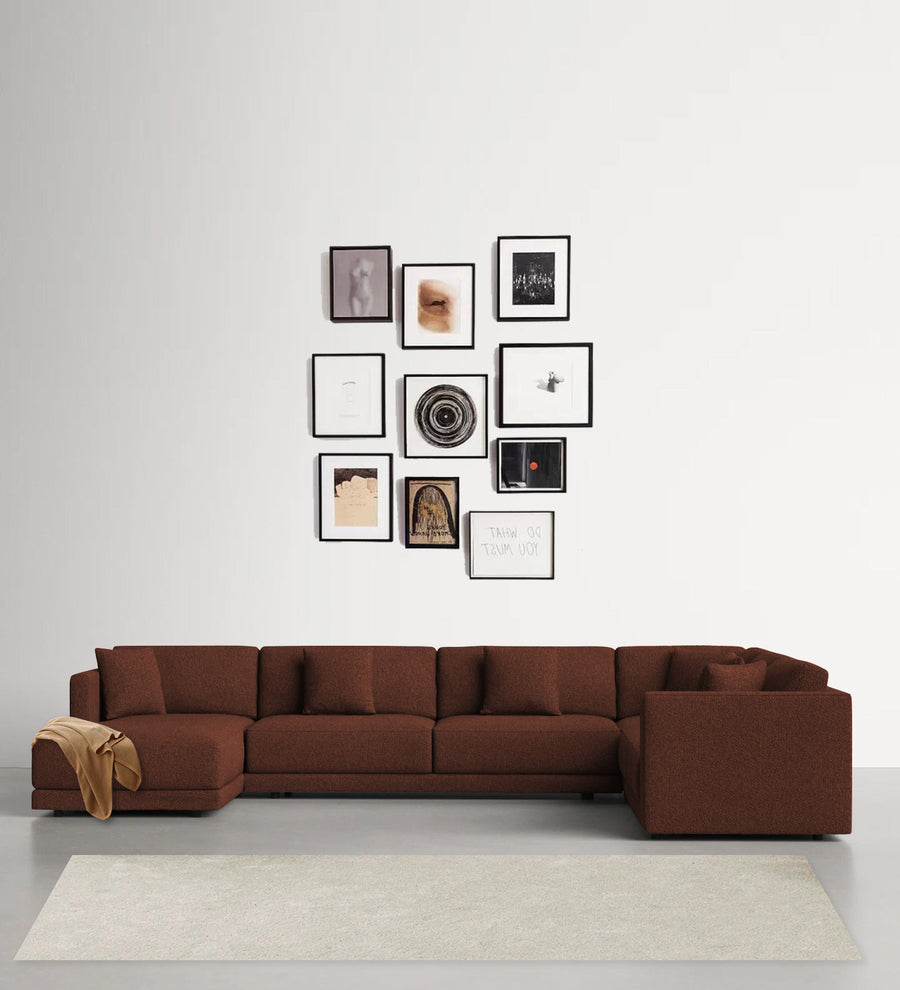 Carlin  RHS 8 Seater Fabric Sectional Sofa - Coffee Brown by Febonic Living