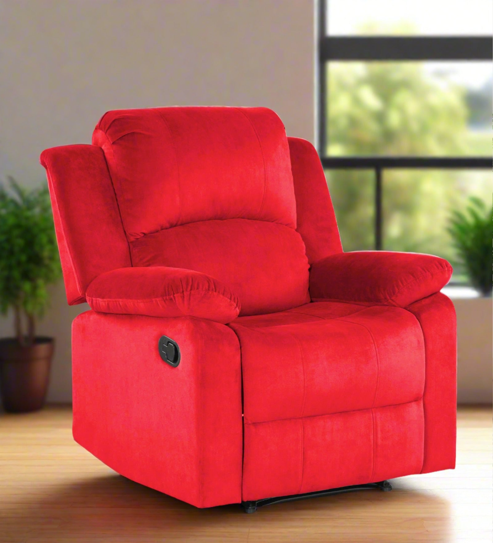 Henry Velvet Manual 1 Seater Recliner In Ox Blood Maroon Colour