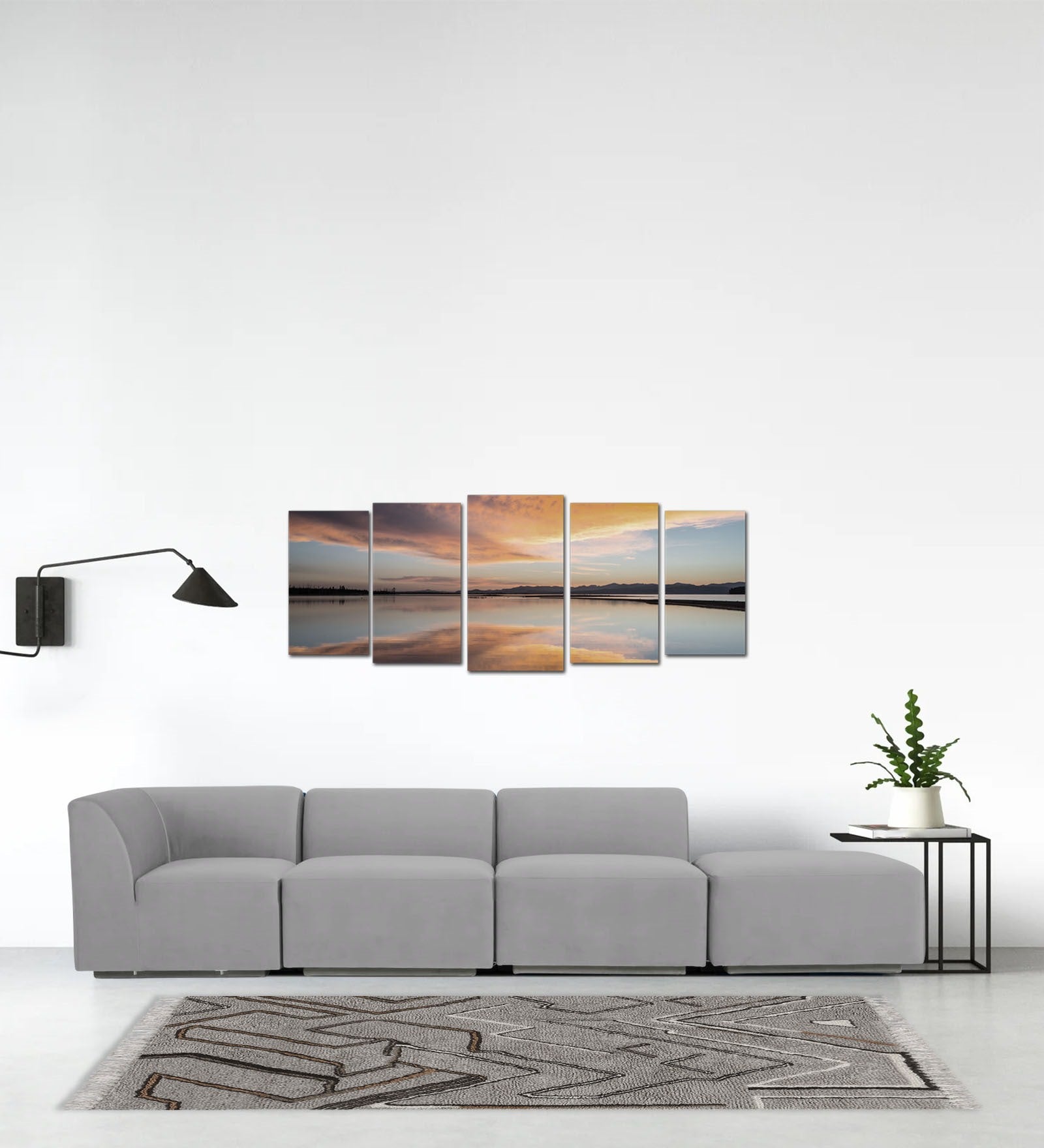 Bufa Velvet RHS Sectional Sofa In Light Grey Colour With Ottoman