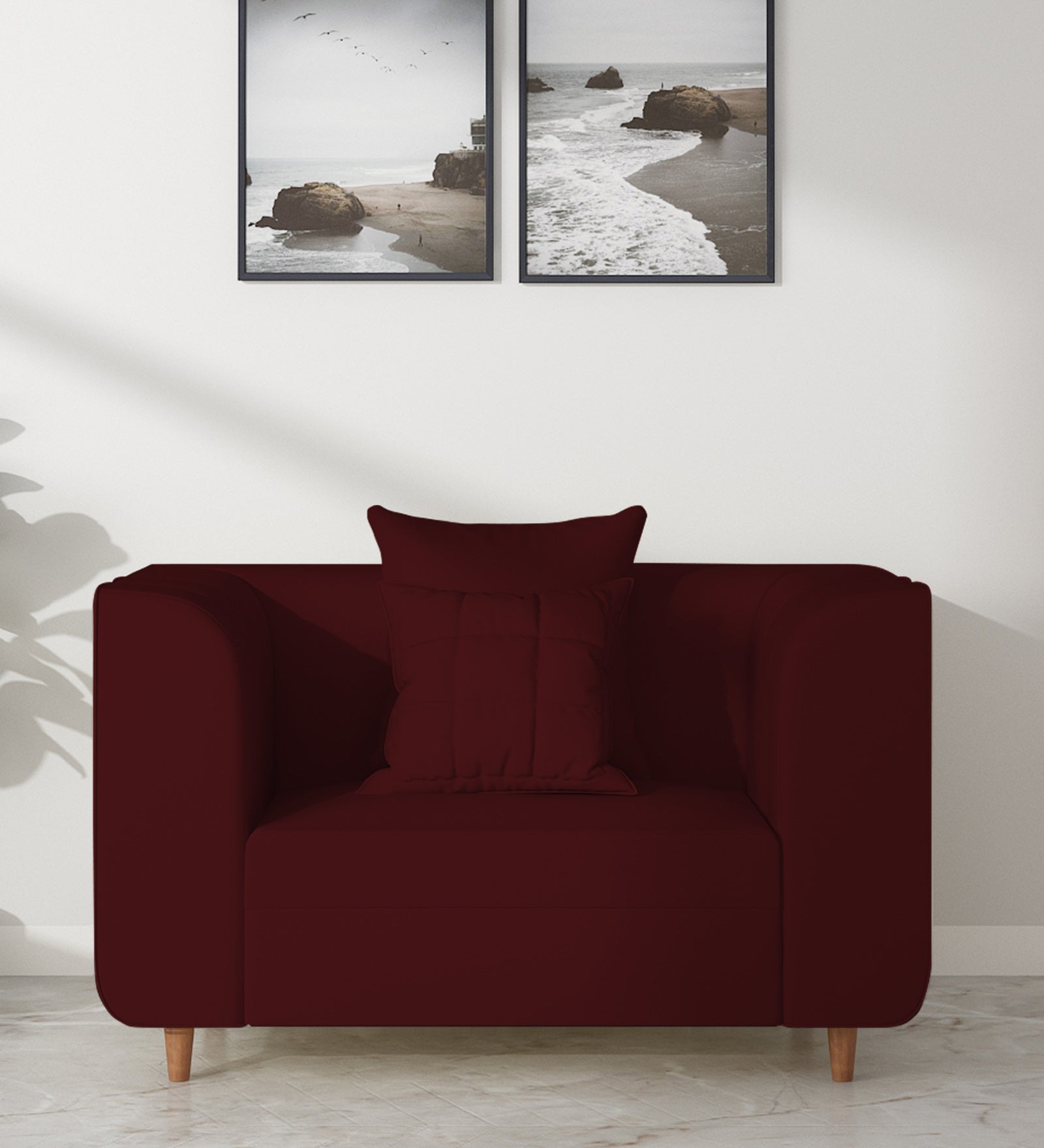 Sumo Velvet 1 Seater Sofa in Dark Maroon Colour