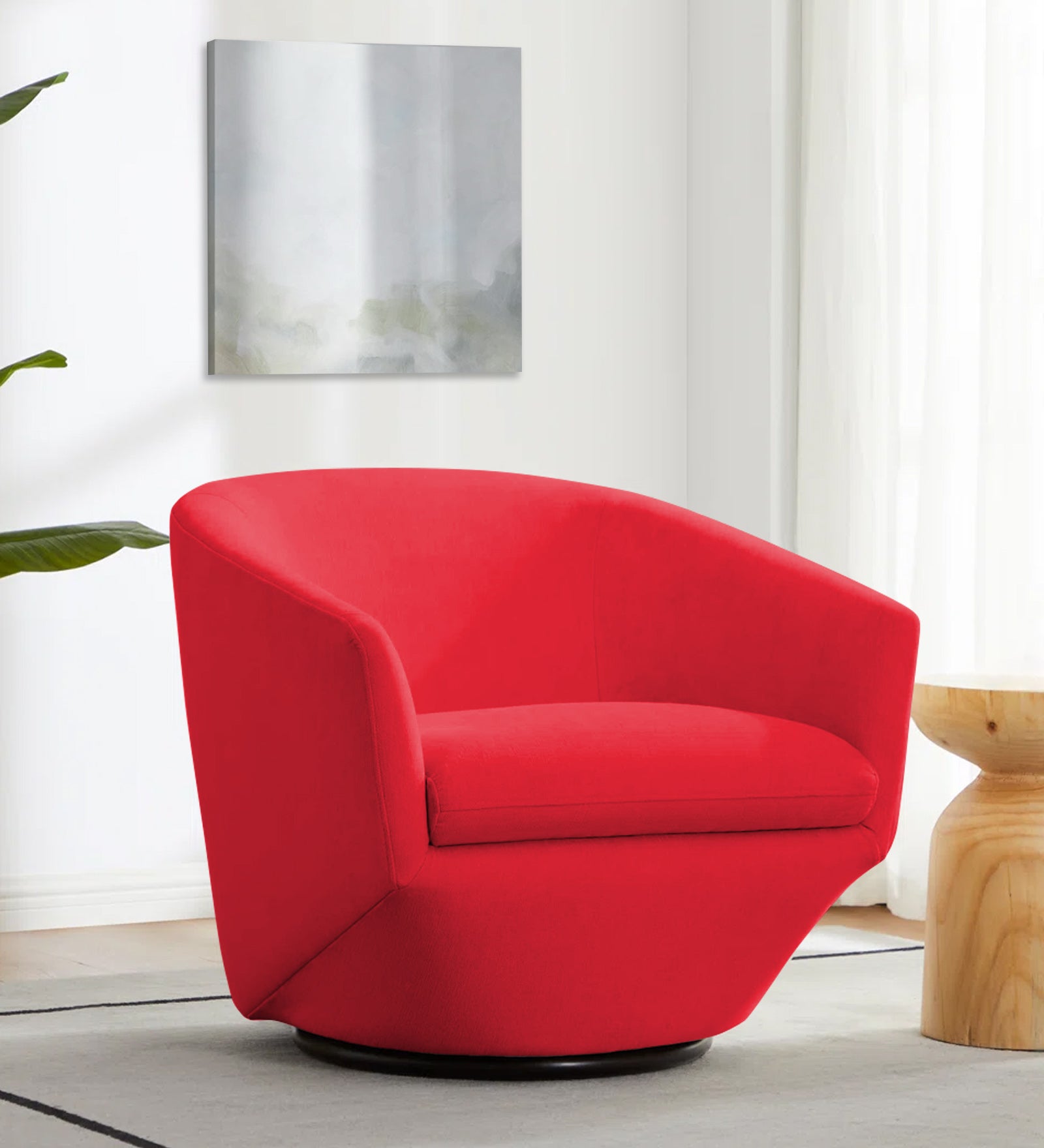 Haddie Velvet Swivel Chair in Ox Blood Maroon Colour