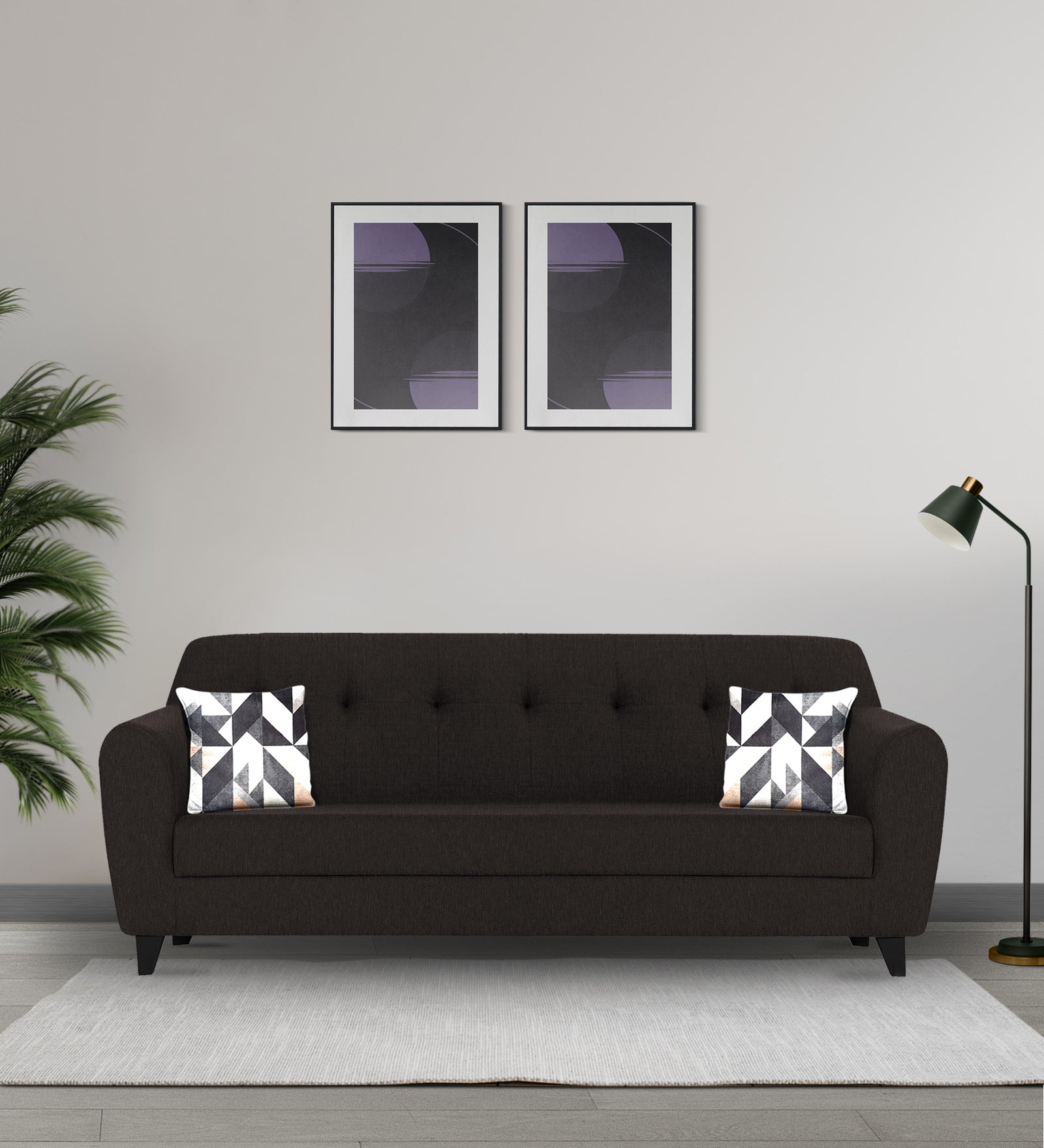 Melaan Fabric 3 Seater Sofa In Cara Brown Colour