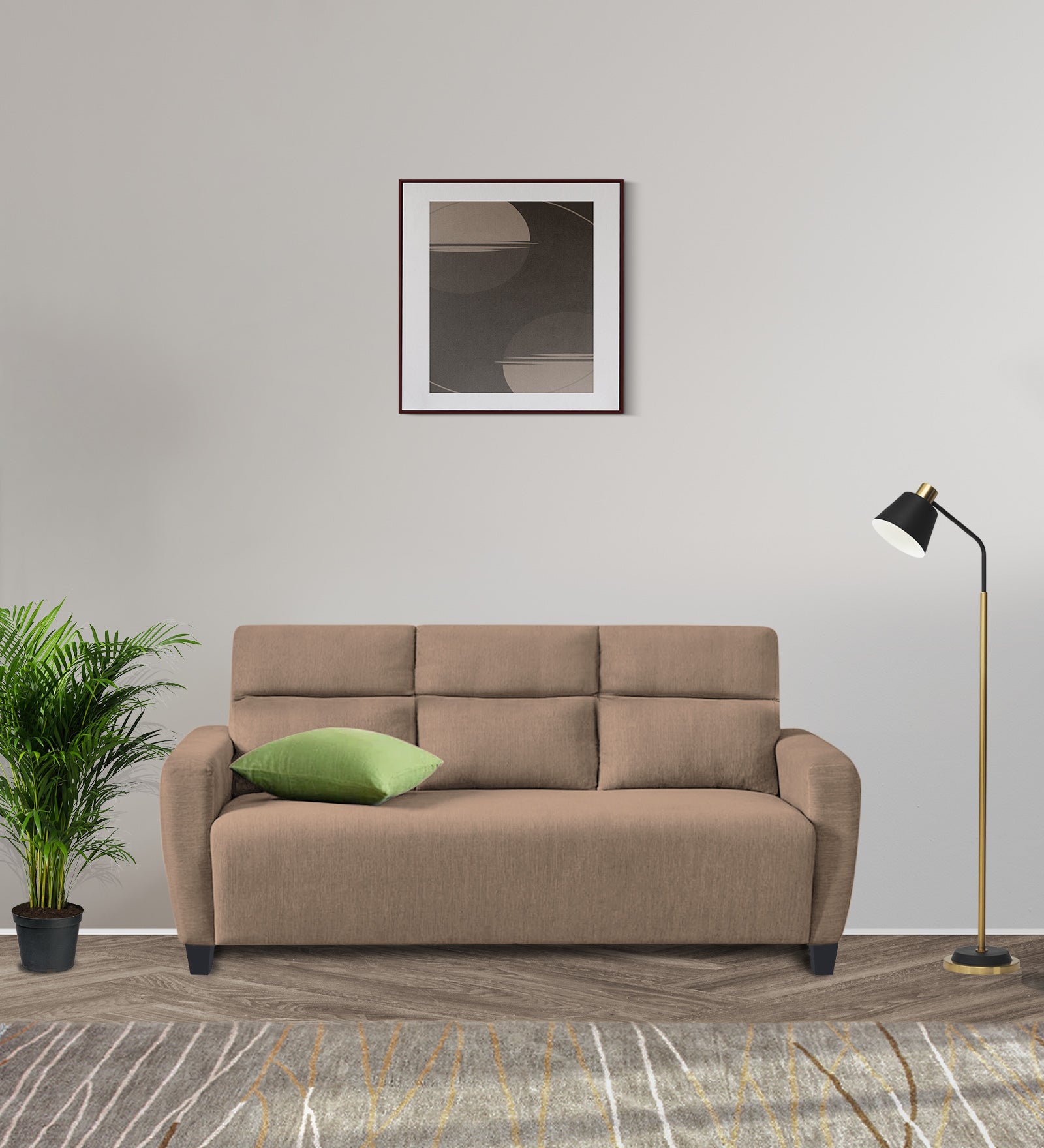 Bakadi Fabric 3 Seater Sofa in Cookie Beige Colour