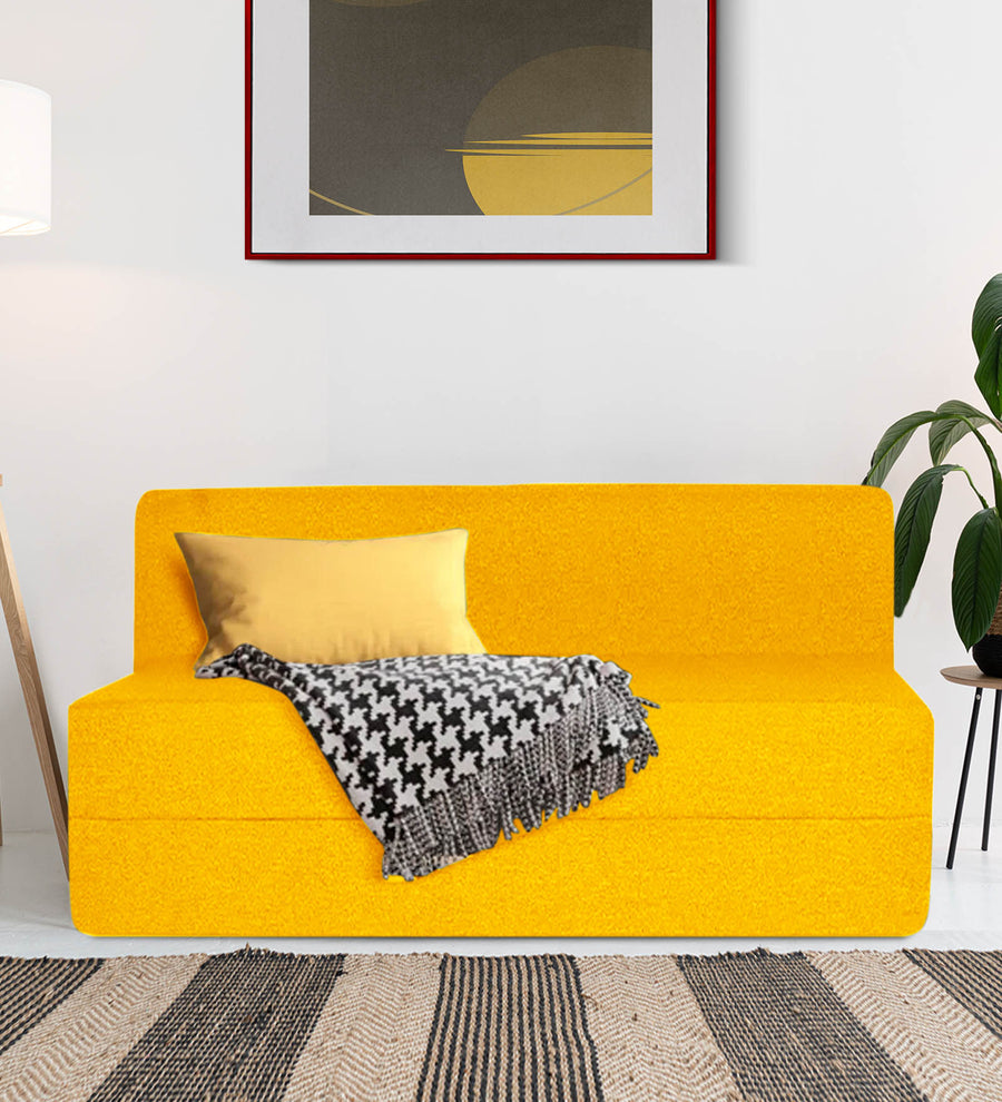 Fleepy  2 Seater Foldable  Cum Bed Fabric Sofa - Bold Yellow by Febonic Living
