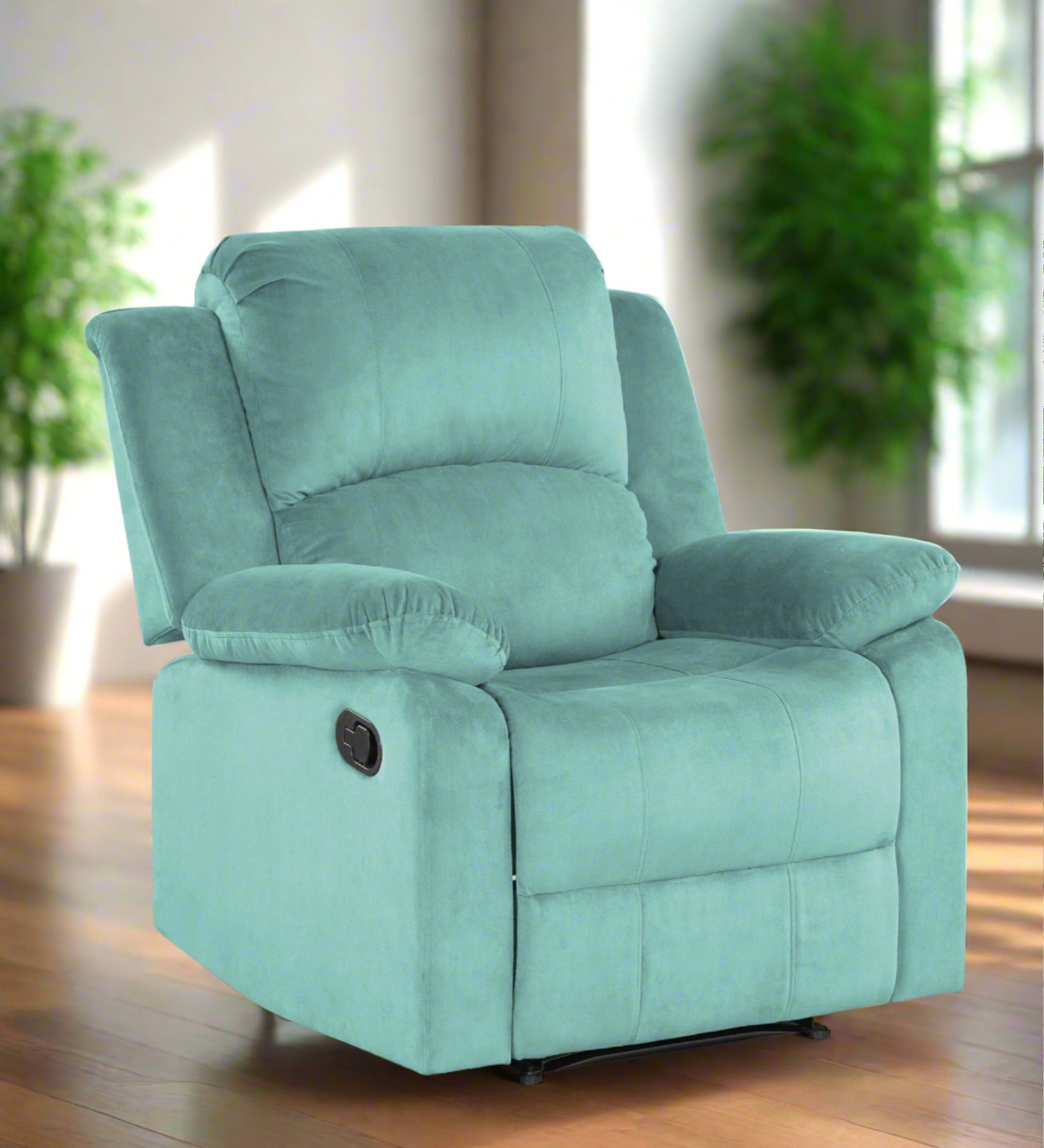 Henry Velvet Manual 1 Seater Recliner In Barmunda Aqua Colour