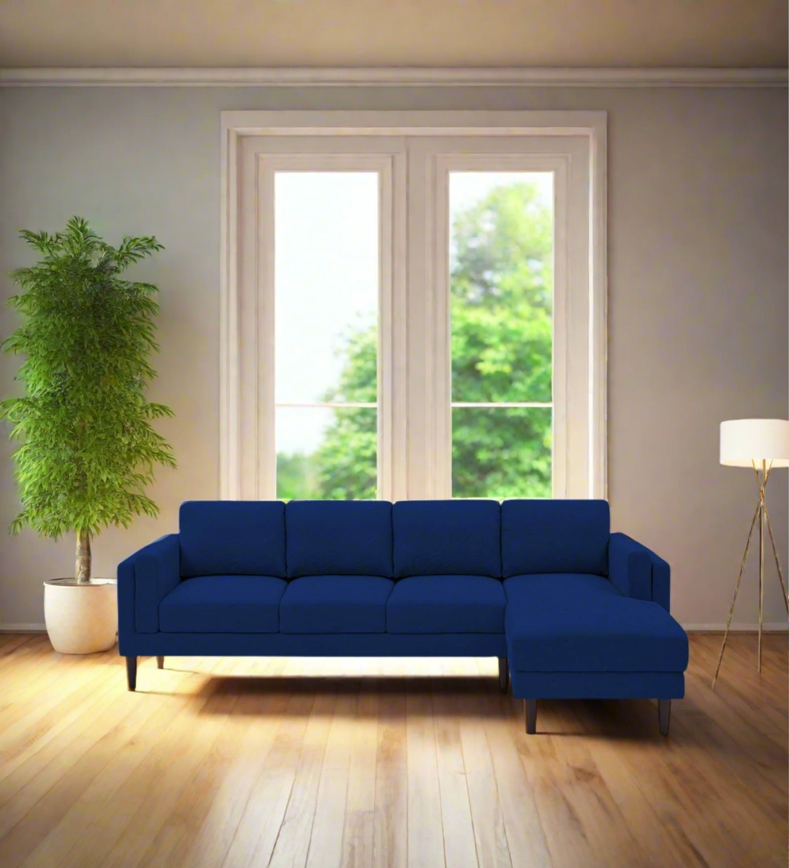 Creata Fabric LHS Sectional Sofa (3+Lounger) in Royal Blue Colour by Febonic