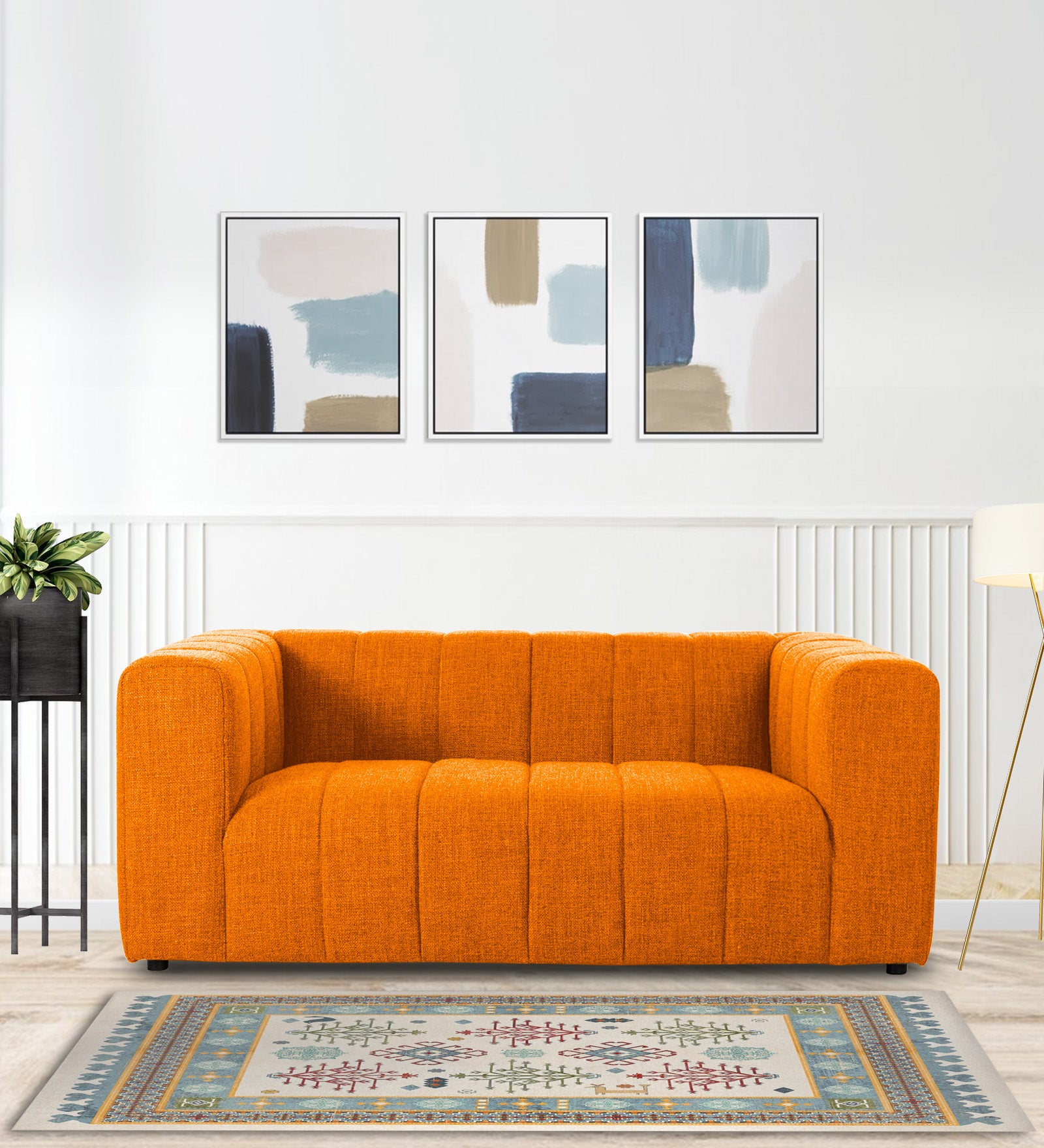 Lara Fabric 2 Seater Sofa in Vivid Orange Colour