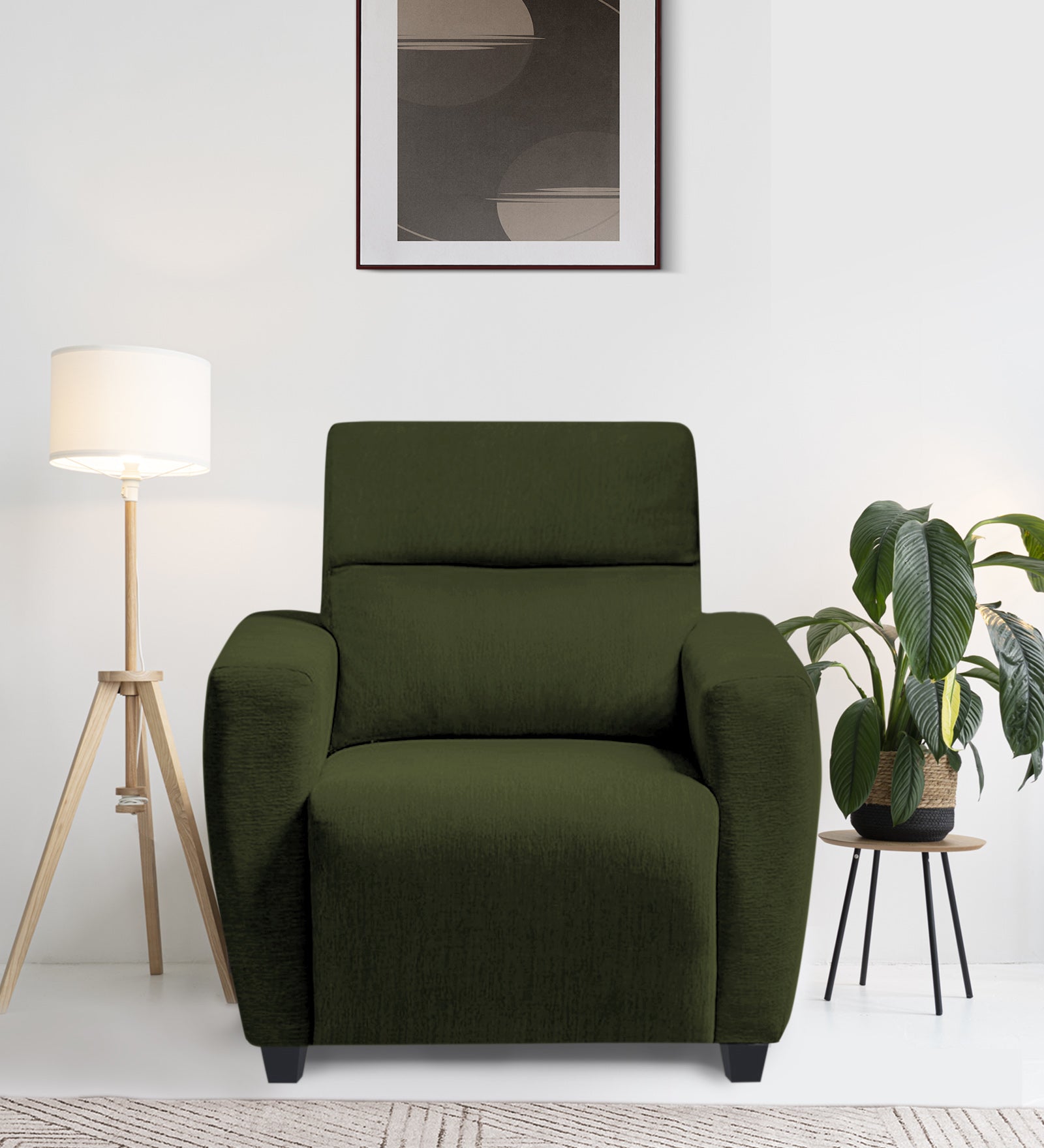Bakadi Fabric 1 Seater Sofa in Olive Green Colour