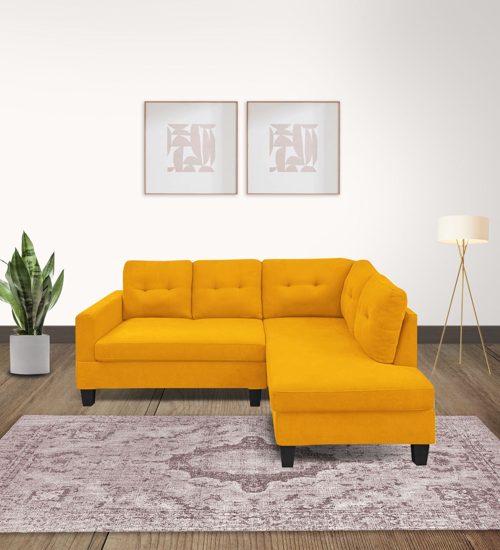 Thomas Fabric LHS Sectional Sofa (2+Lounger) in Bold Yellow Colour