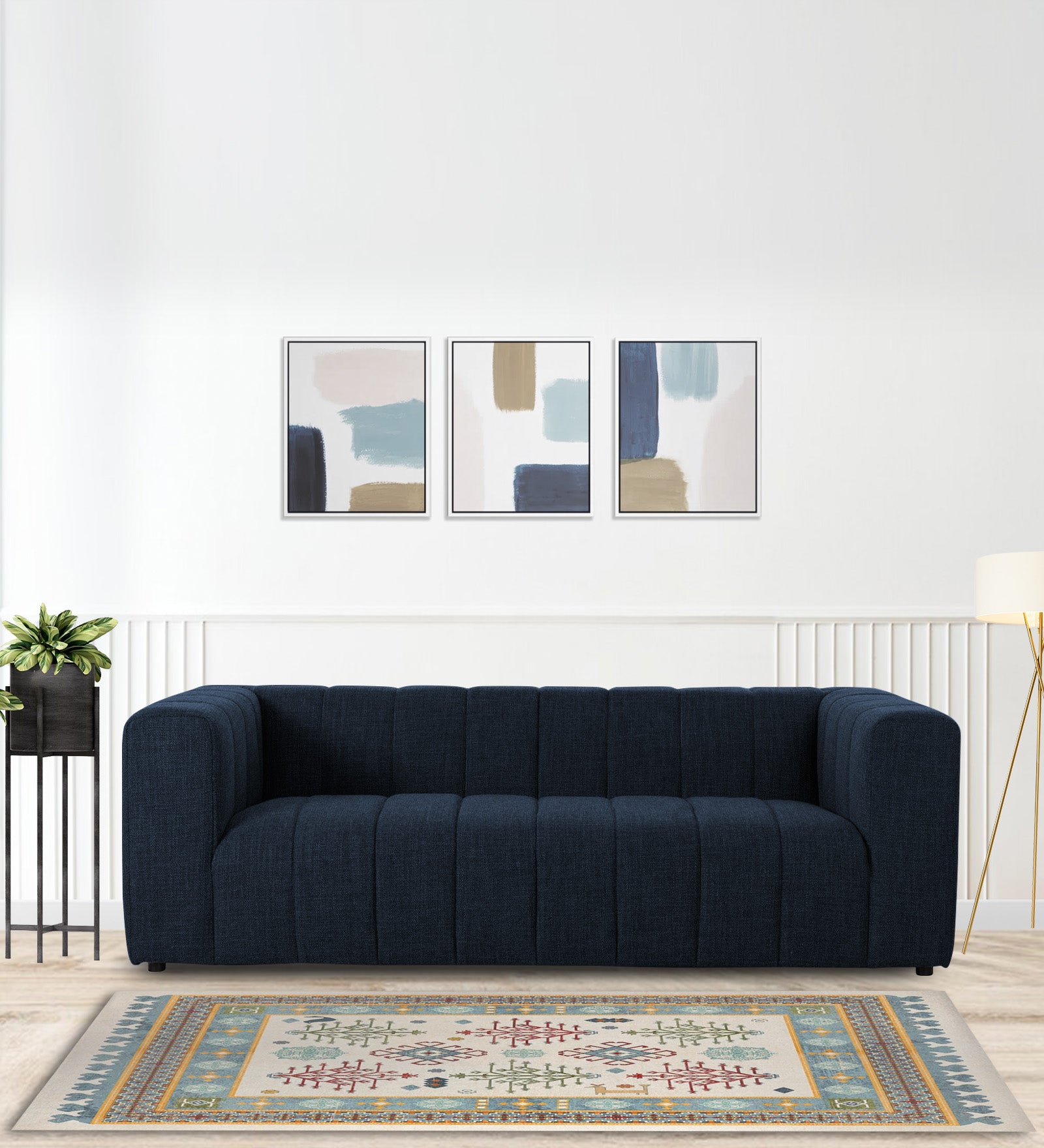 Lara Fabric 3 Seater Sofa in Denim Blue Colour