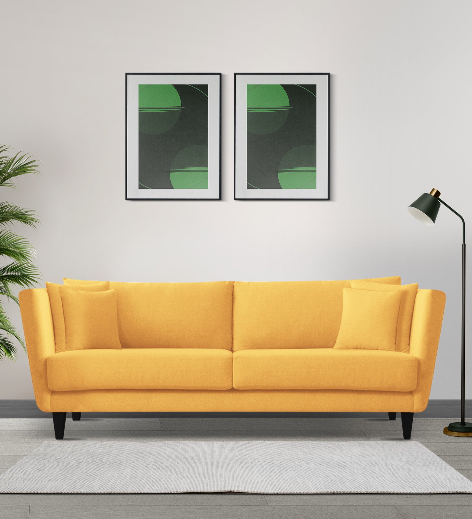 Norway Velvet 3 Seater Sofa In Turmeric Yellow Colour