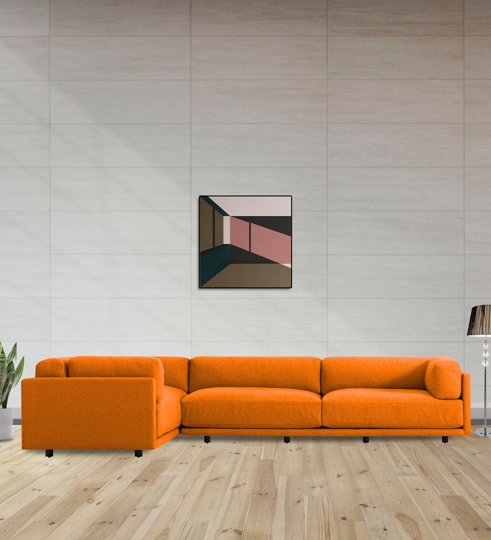 Nixon Fabric 6 Seater RHS Sectional Sofa In Vivid Orange Colour