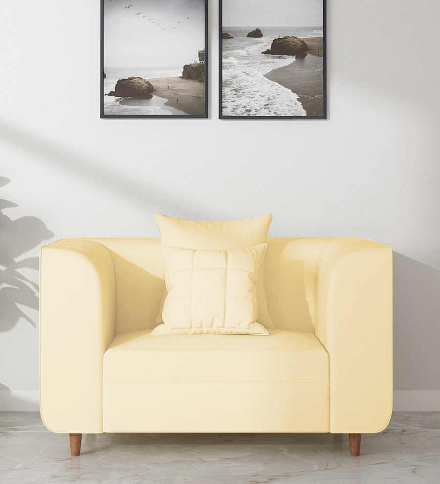 Sumo  1 Seater Velvet Sofa - Sandy Beige by Febonic Living
