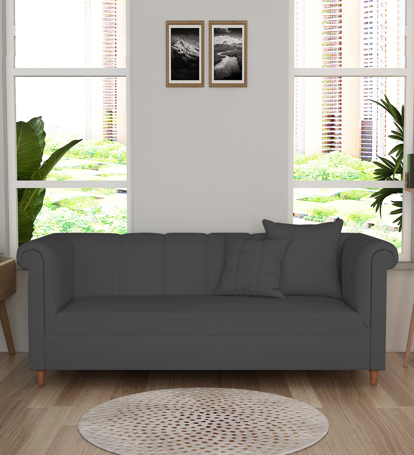 Rubi Velvet 3 Seater Sofa in Davy grey Colour