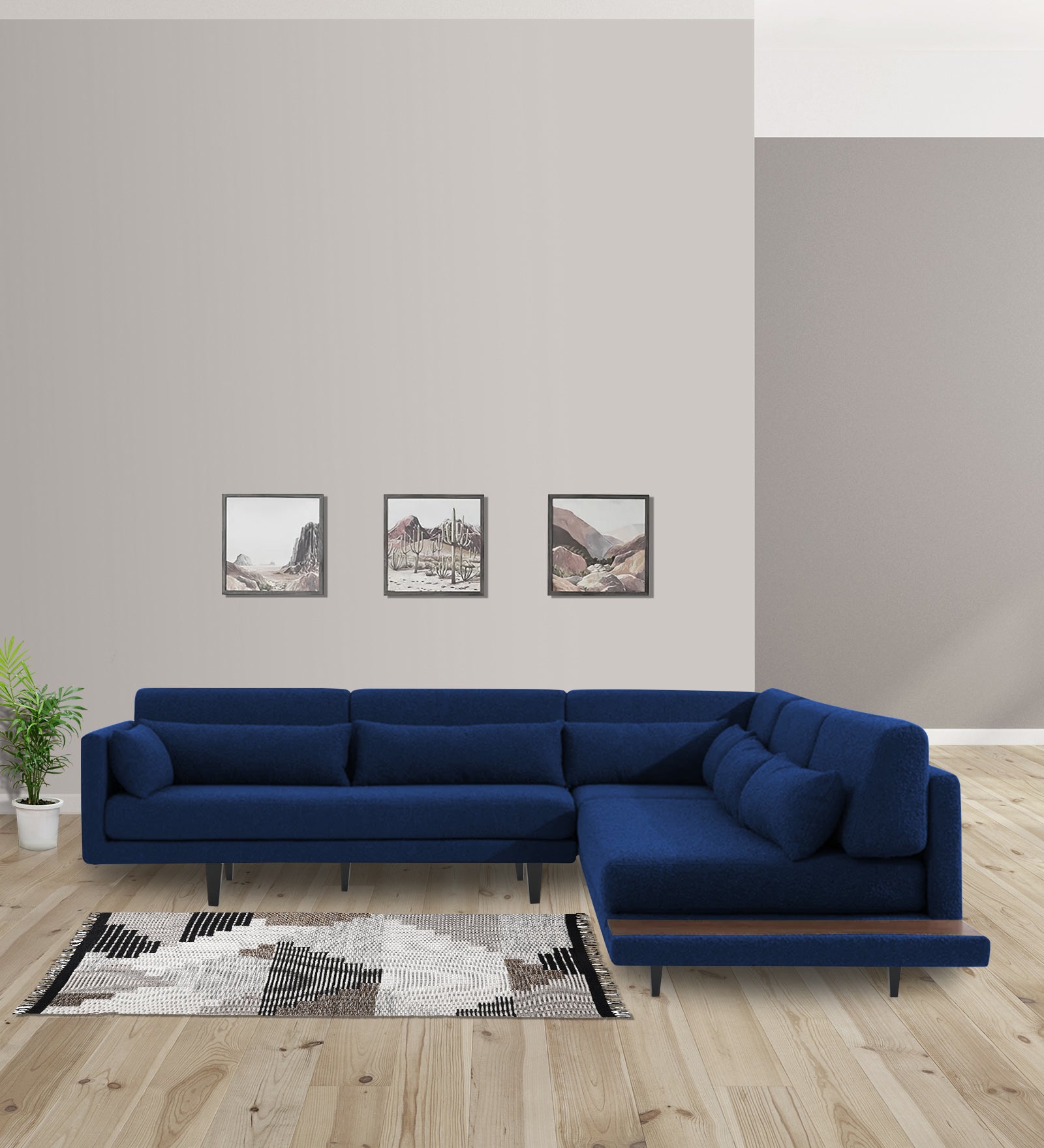 Malta Fabric 6 Seater LHS Sectional Sofa In Royal Blue Colour