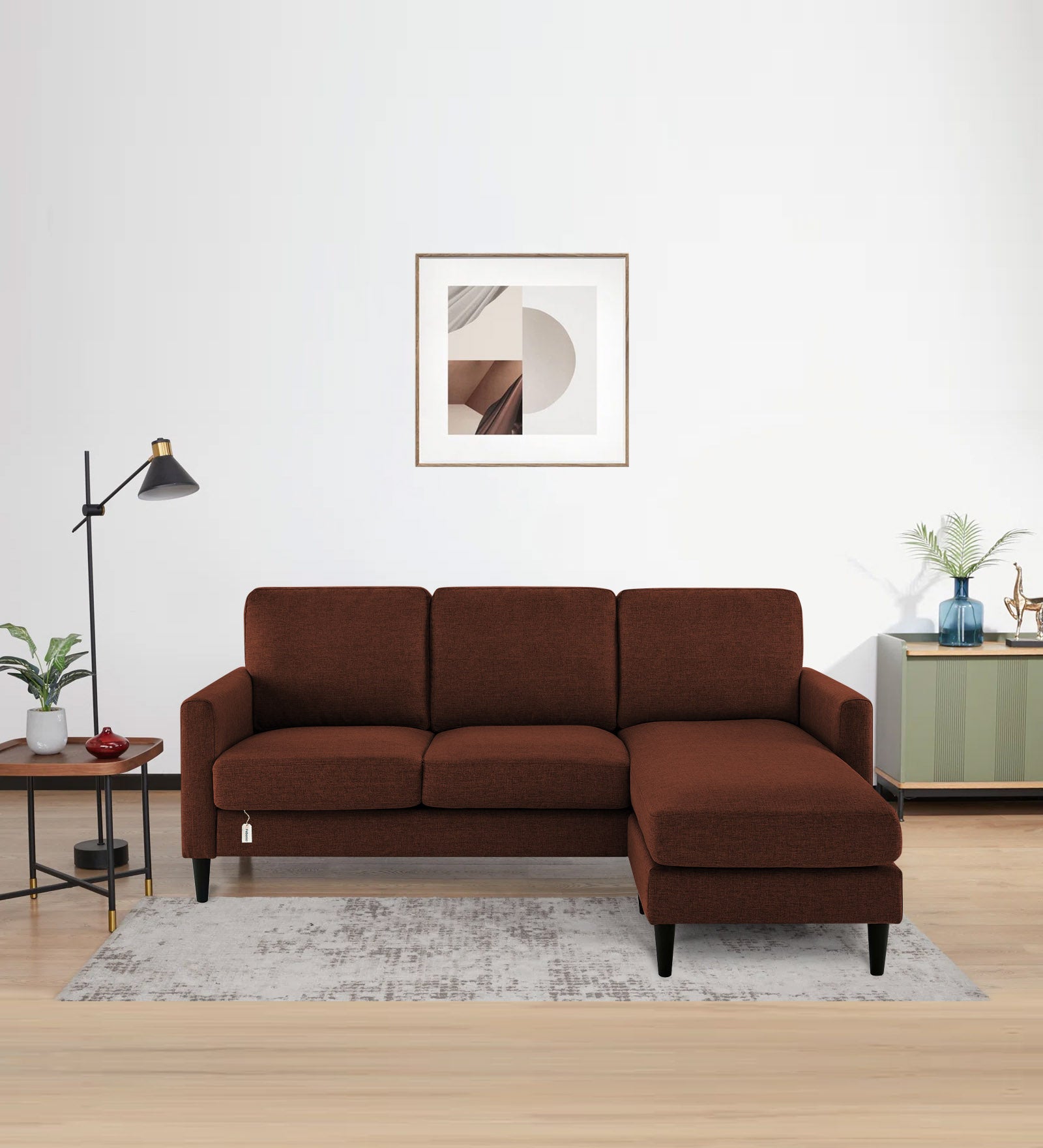 Romie Fabric LHS Sectional Sofa (2+Lounger) in Coffee Brown Colour