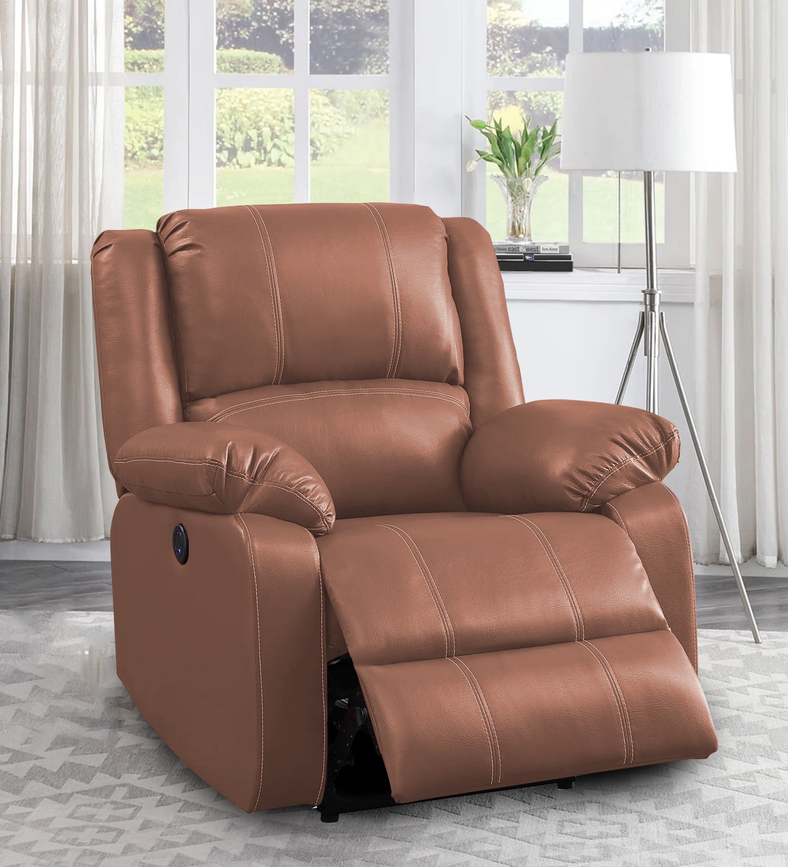 Santo Leather Motorized 1 Seater Recliner In Peach-Beige Leather Finish