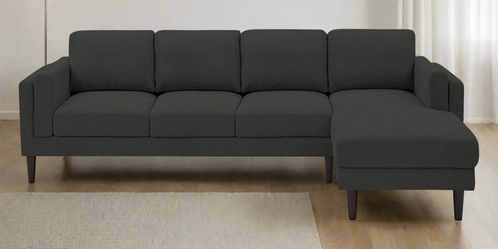 Creata Fabric LHS Sectional Sofa (3+Lounger) In Charcoal Grey Colour Febonic Living