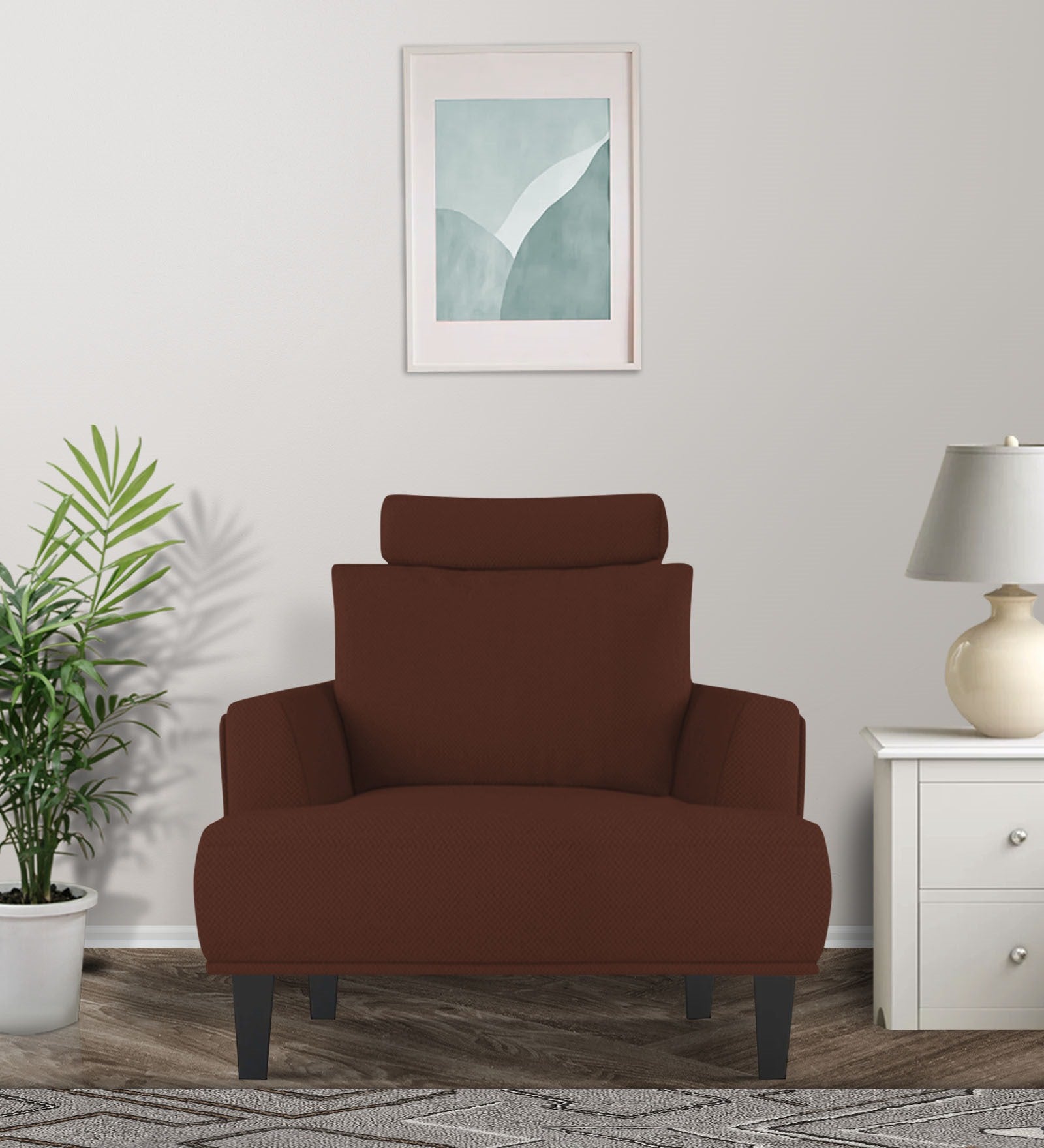 Como Fabric 1 Seater Sofa in Coffee Brown Colour