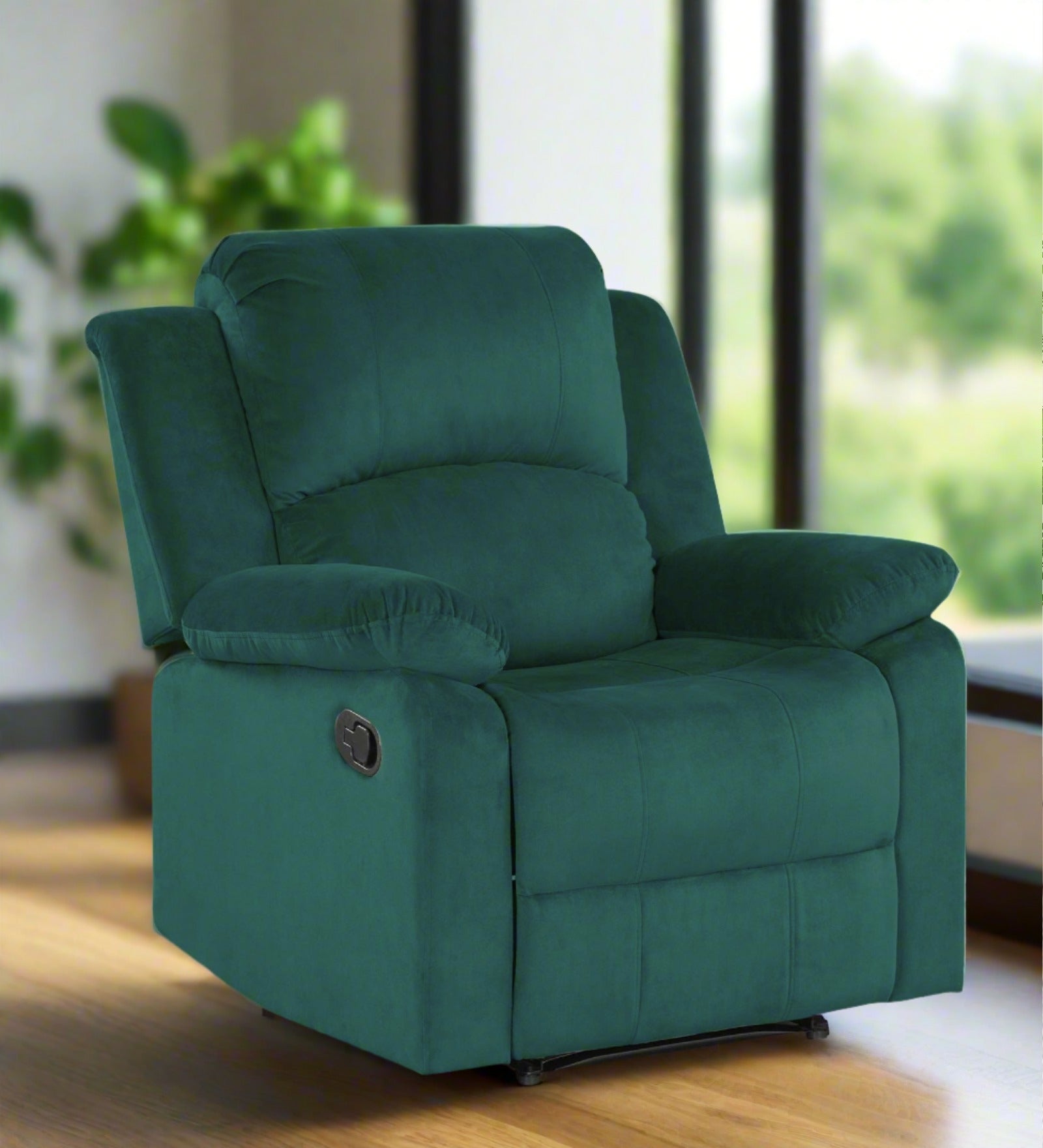 Henry Velvet Manual 1 Seater Recliner In Pine Green Colour