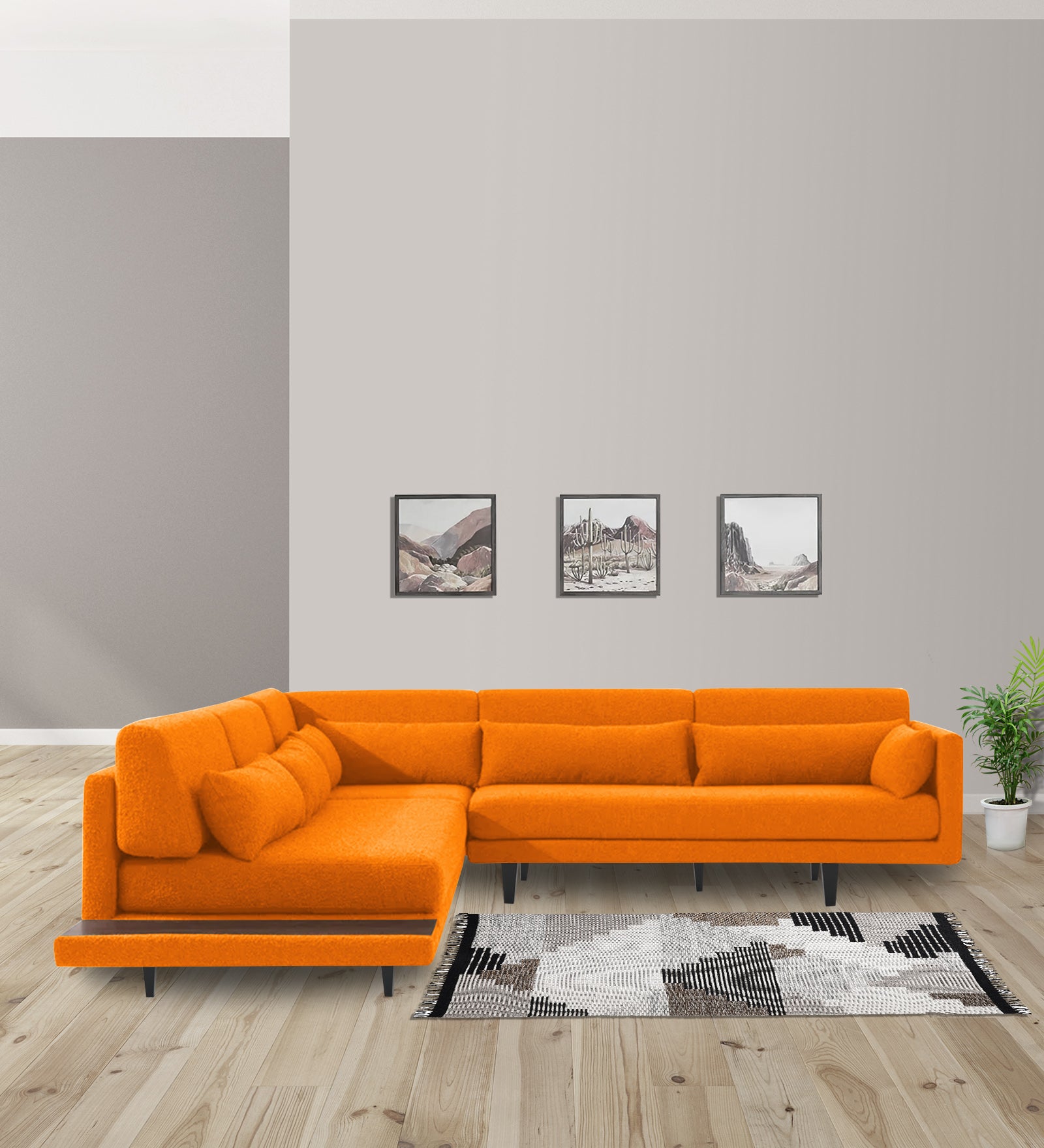 Malta Fabric 6 Seater RHS Sectional Sofa In vivid orange Colour