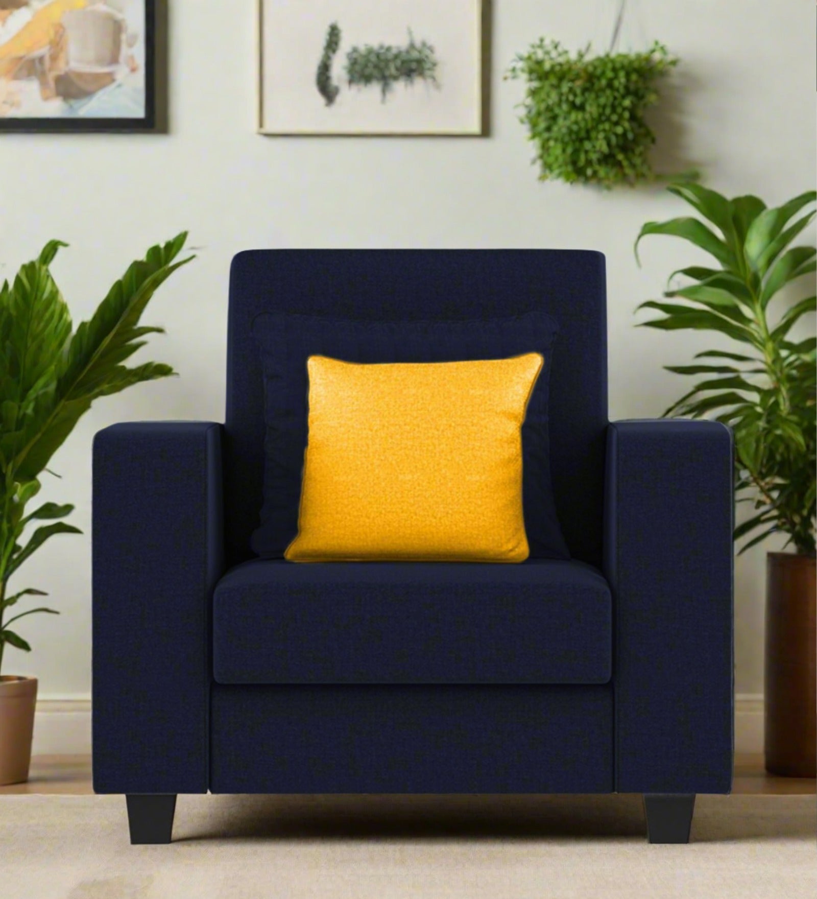 Nabi Fabric 1 Seater Sofa In Royal Blue Colour