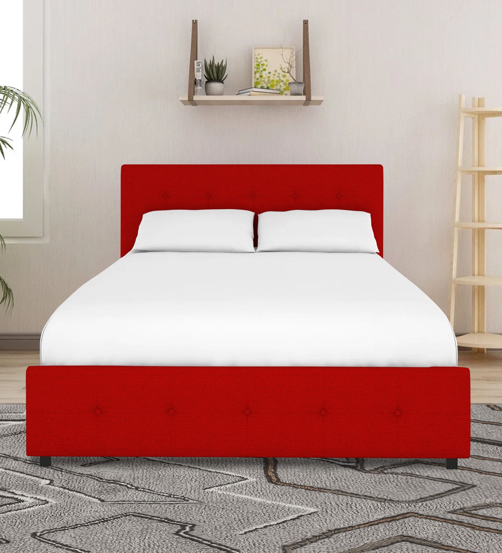Lido Fabric Queen Size Bed In Ruby Red Colour With Storage