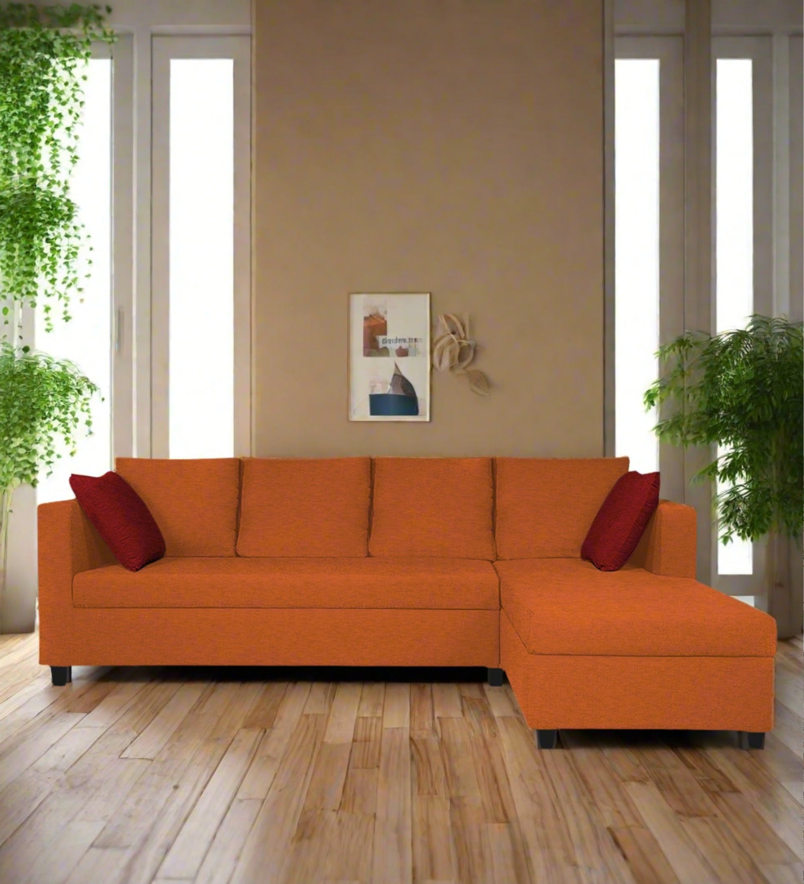 Nebula Fabric LHS Sectional Sofa (3+Lounger) in Vivid Orange Colour