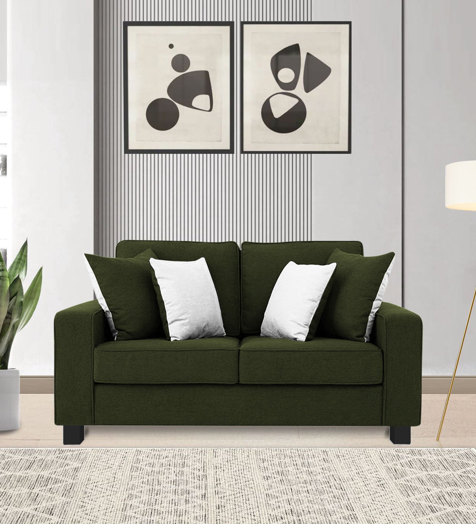 Ladybug Fabric 2 Seater Sofa In Olive Green Colour