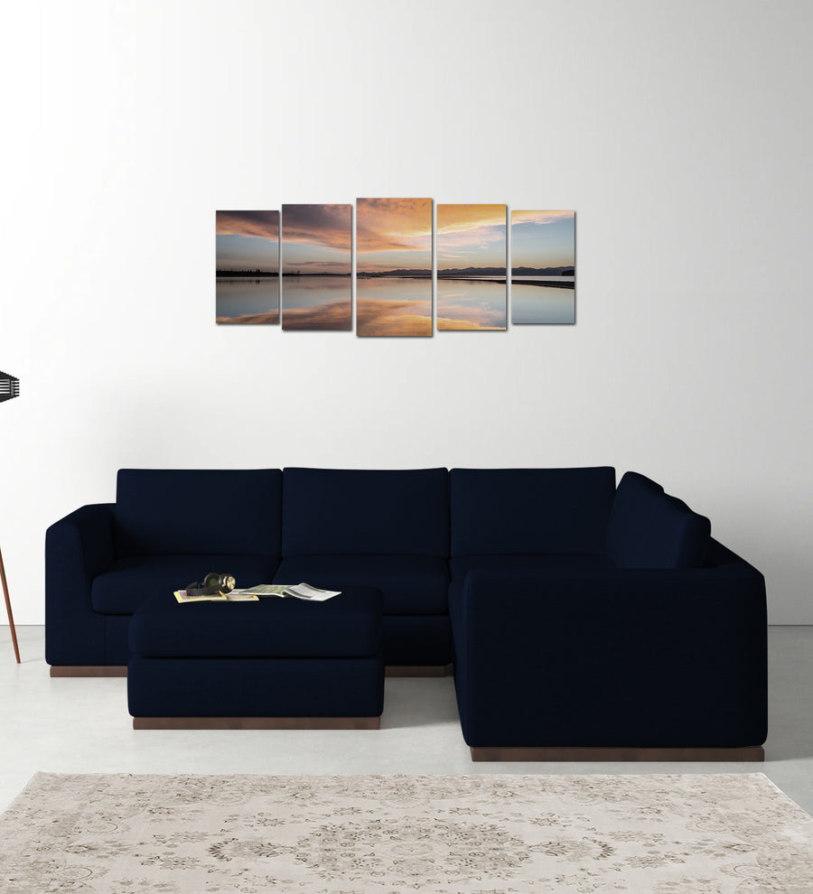 Freedom  6 Seater RHS Corner Sofa Velvet Ottoman - Dark Blue by Febonic Living