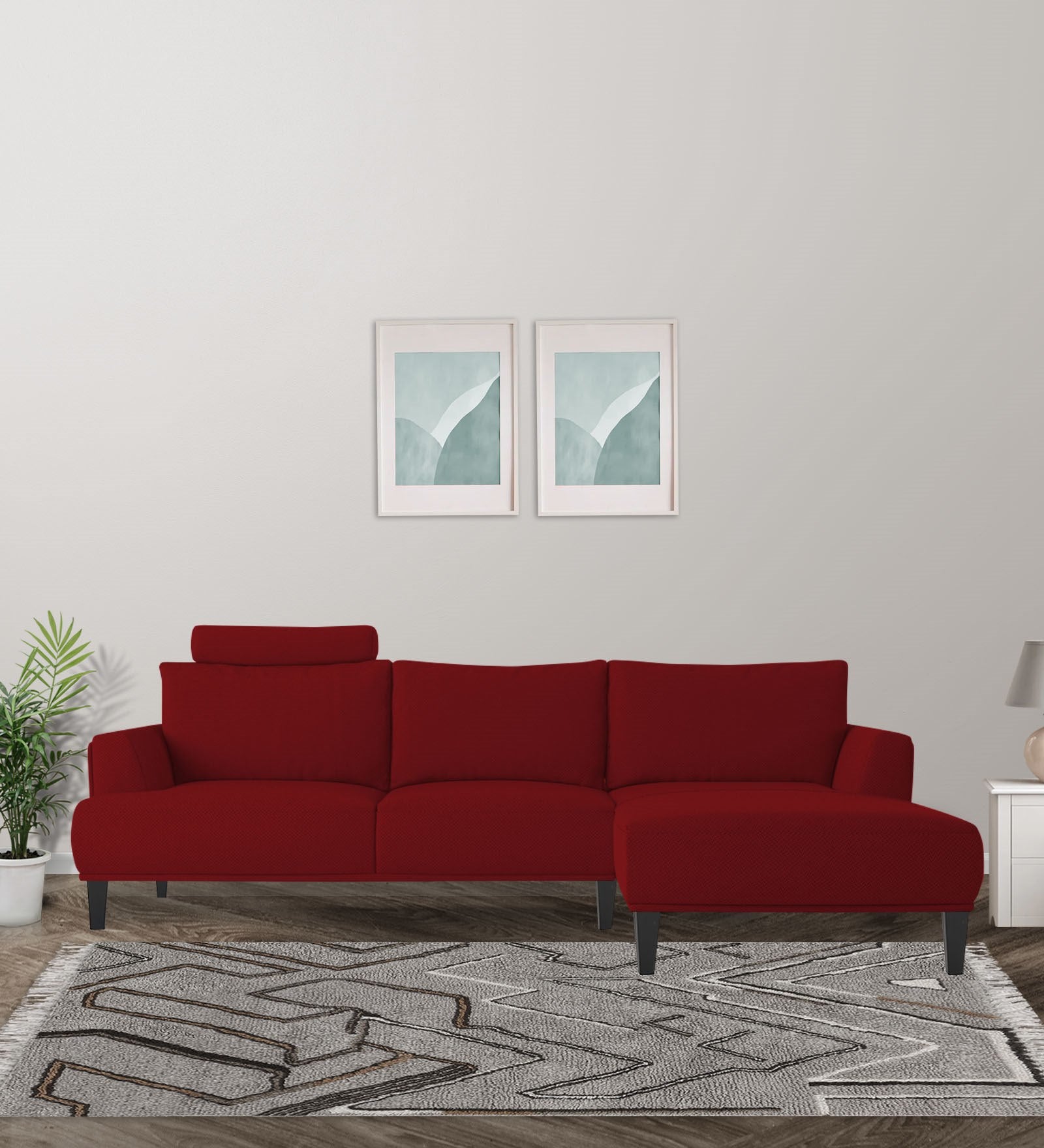 Como Fabric LHS Sectional Sofa (3+Lounger) in Blood Maroon Colour