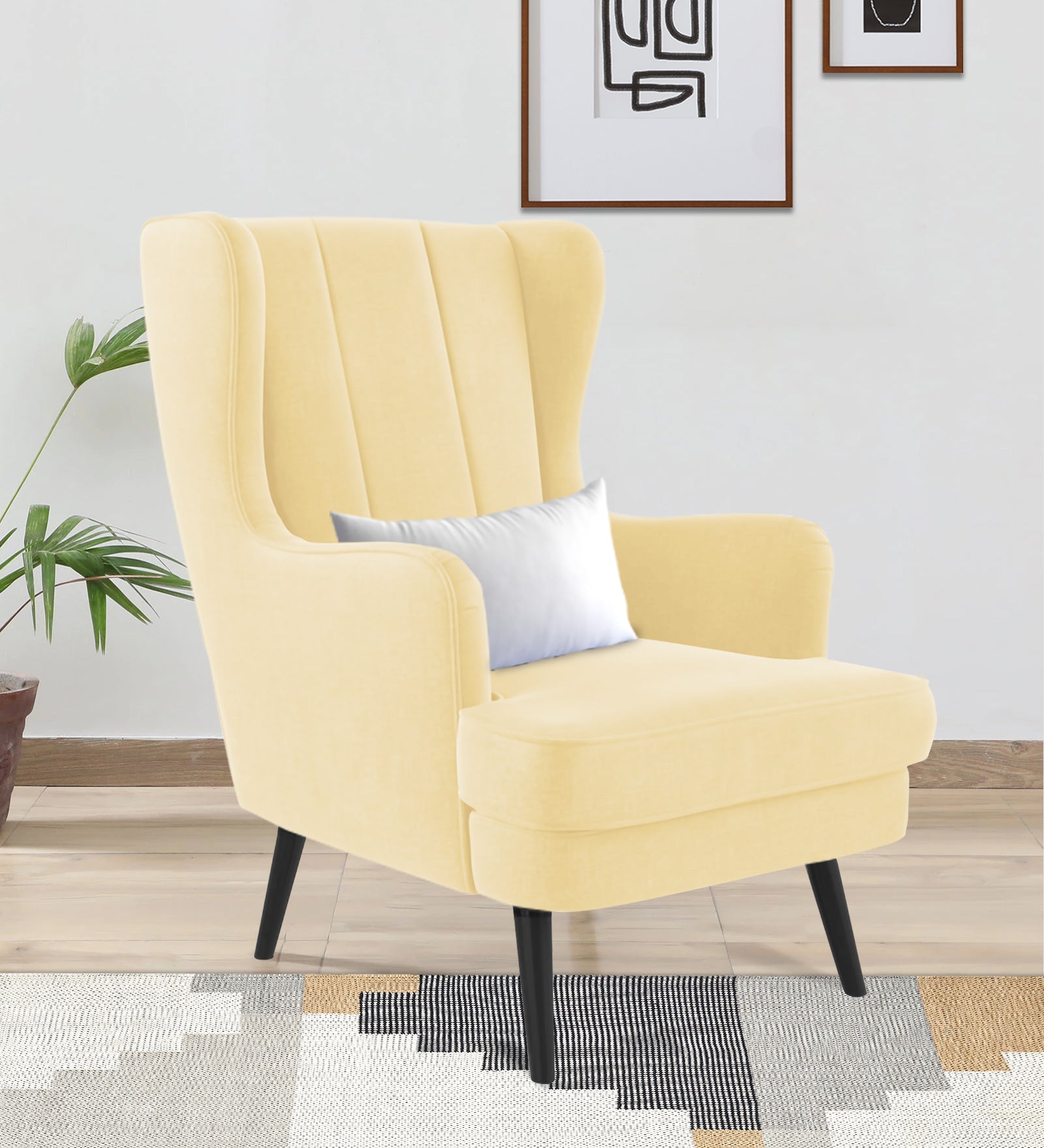 Niya Velvet 1 Seater Wing Chair in Sandy Beige Colour