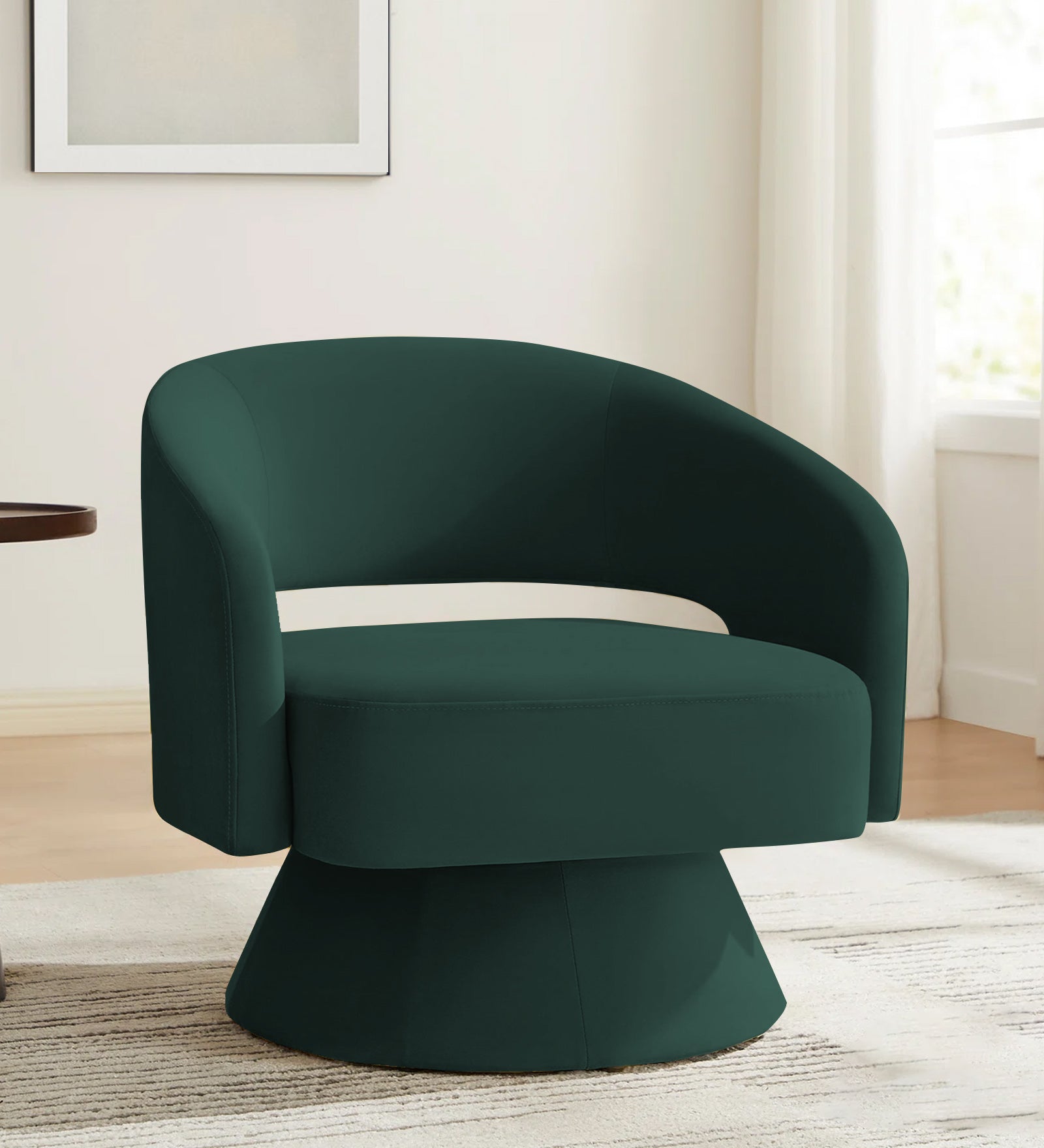 Pendra Velvet Swivel Chair in Forest Green Colour