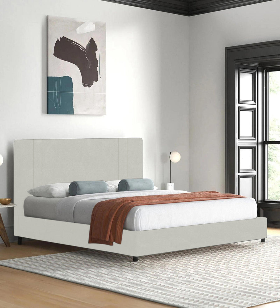 Asyra  Upholstered Velvet King Size Bed - Bone Grey (Box Storage) by Febonic Living