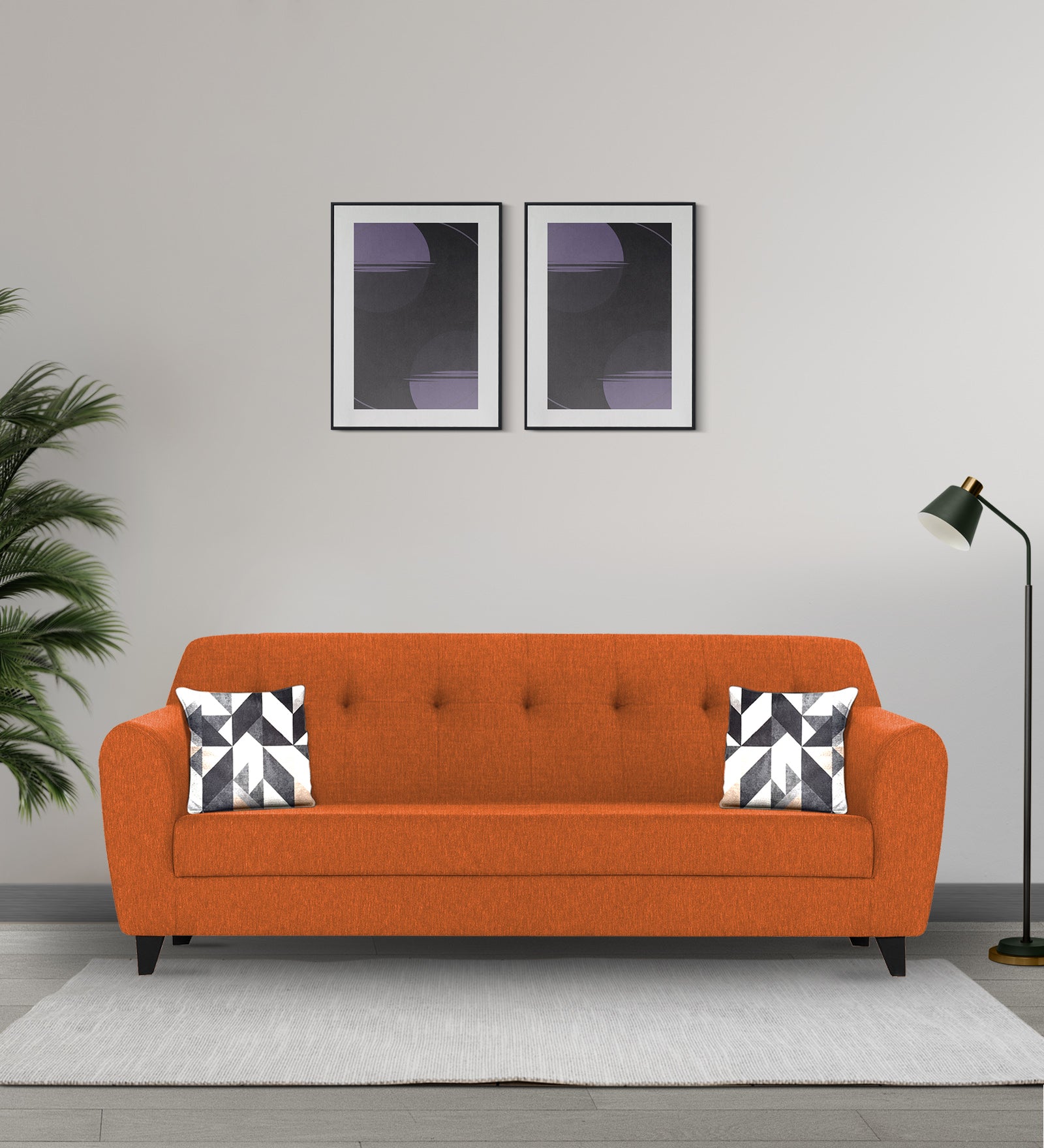 Melaan Fabric 3 Seater Sofa In Vivid Orange Colour