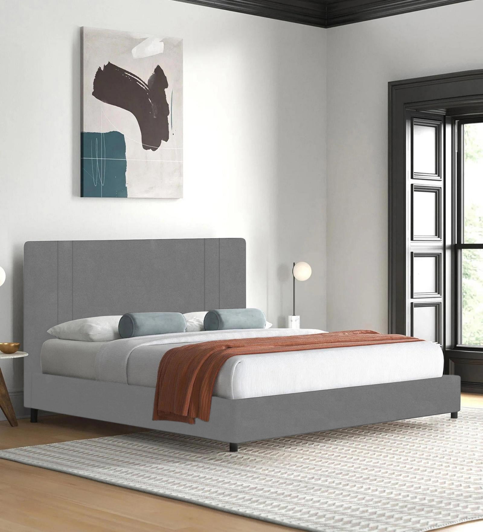 Asyra Velvet King Size Bed in Light Grey Colour With Box Storage