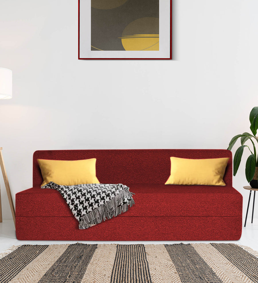 Fleepy  3 Seater Foldable  Cum Bed Fabric Sofa - Blood Maroon by Febonic Living