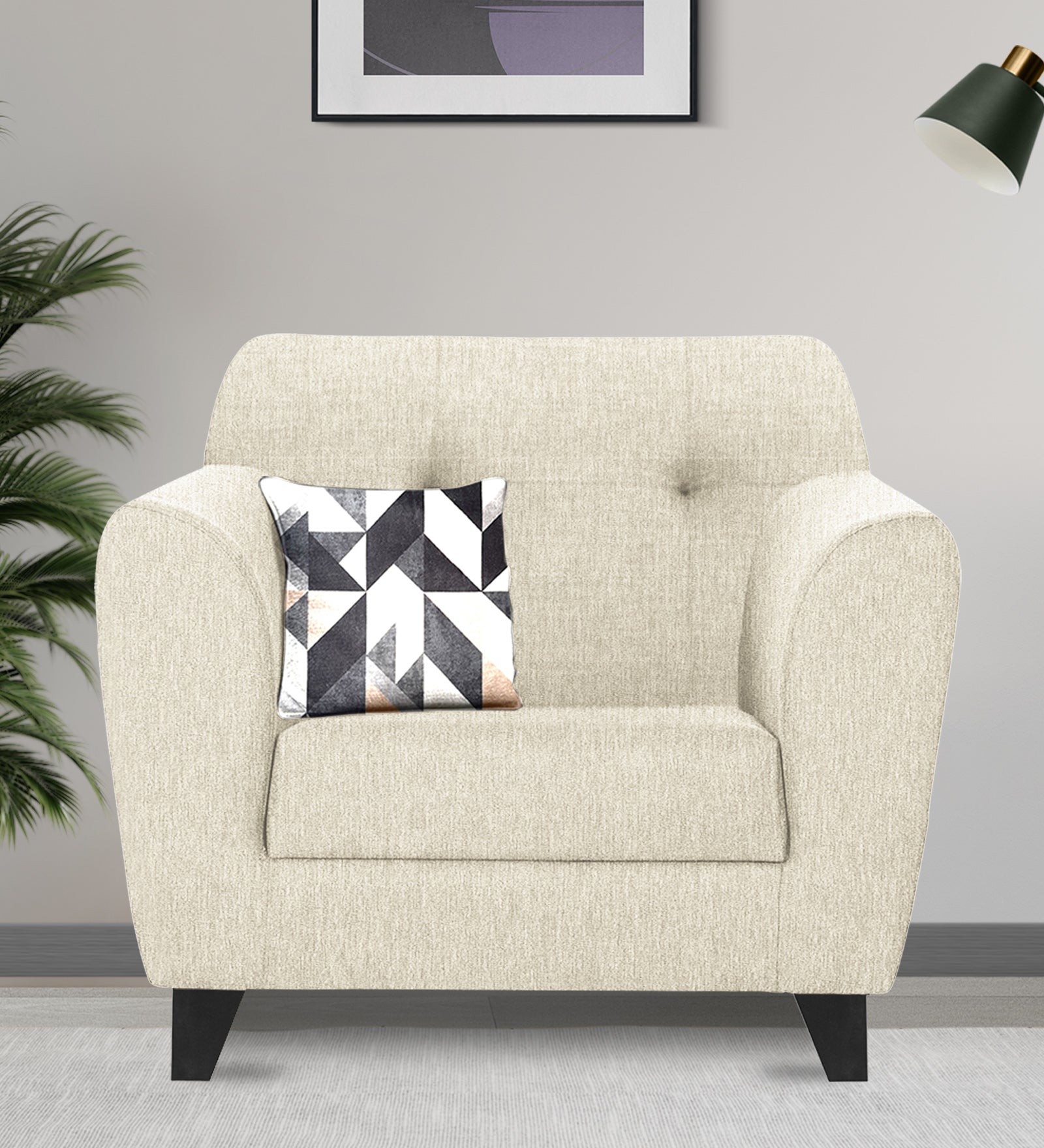 Melaan Fabric 1 Seater Sofa In Ivory cream Colour