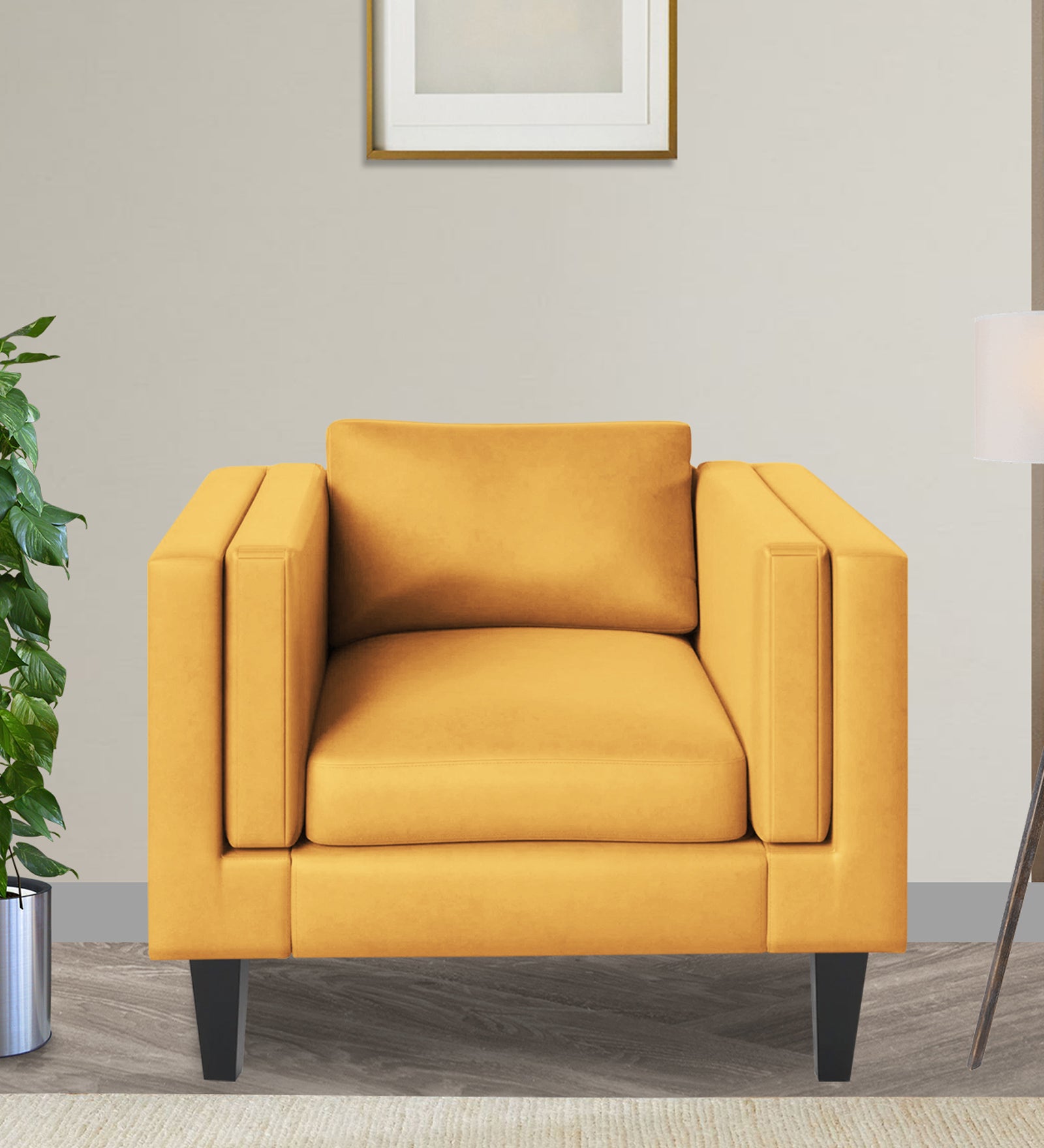 Jasper Velvet 1 Seater Sofa in Turmeric yellow Colour